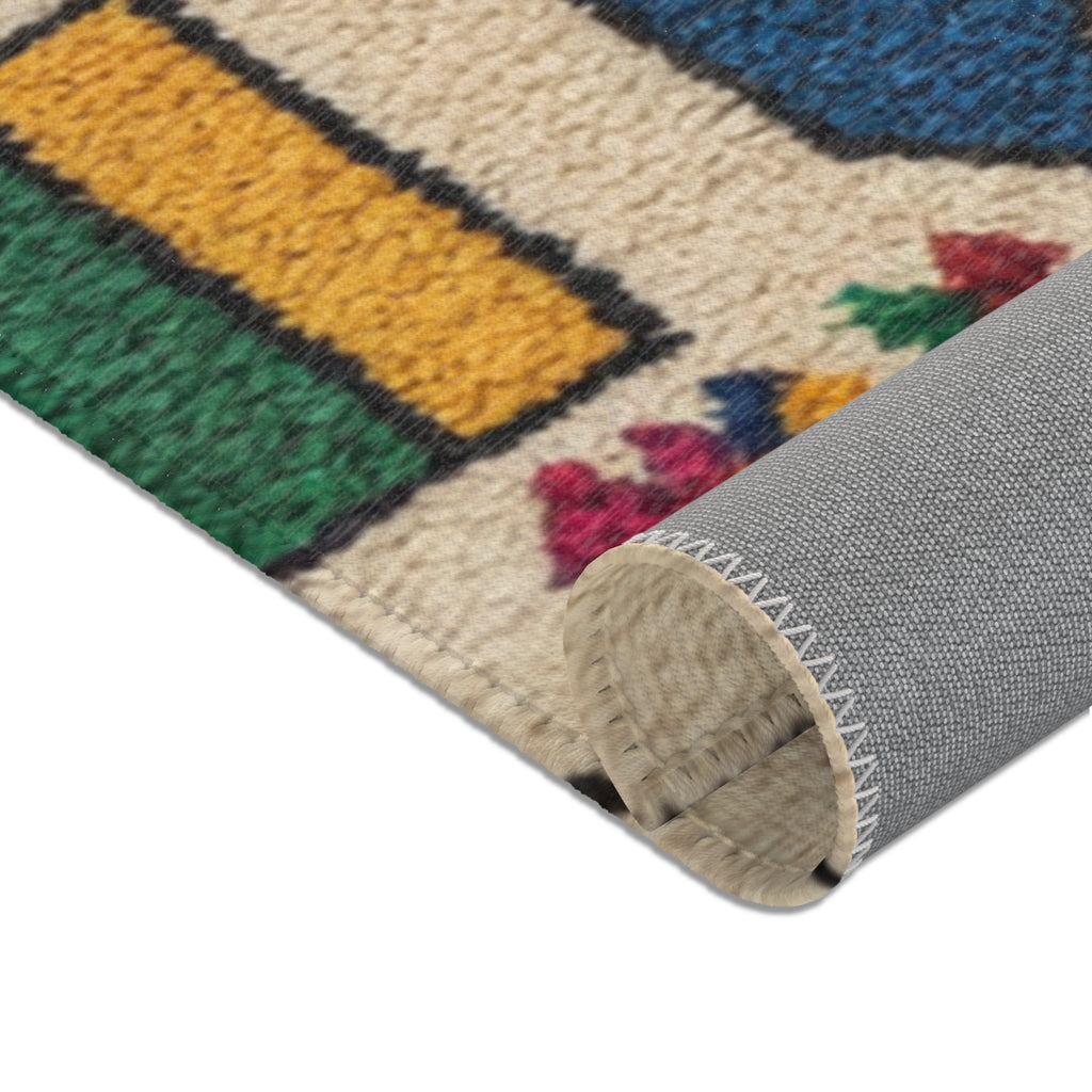 Colorful Geometric Kilim Pattern Area Rugs | Boho Moroccan Inspired Floor Rug
