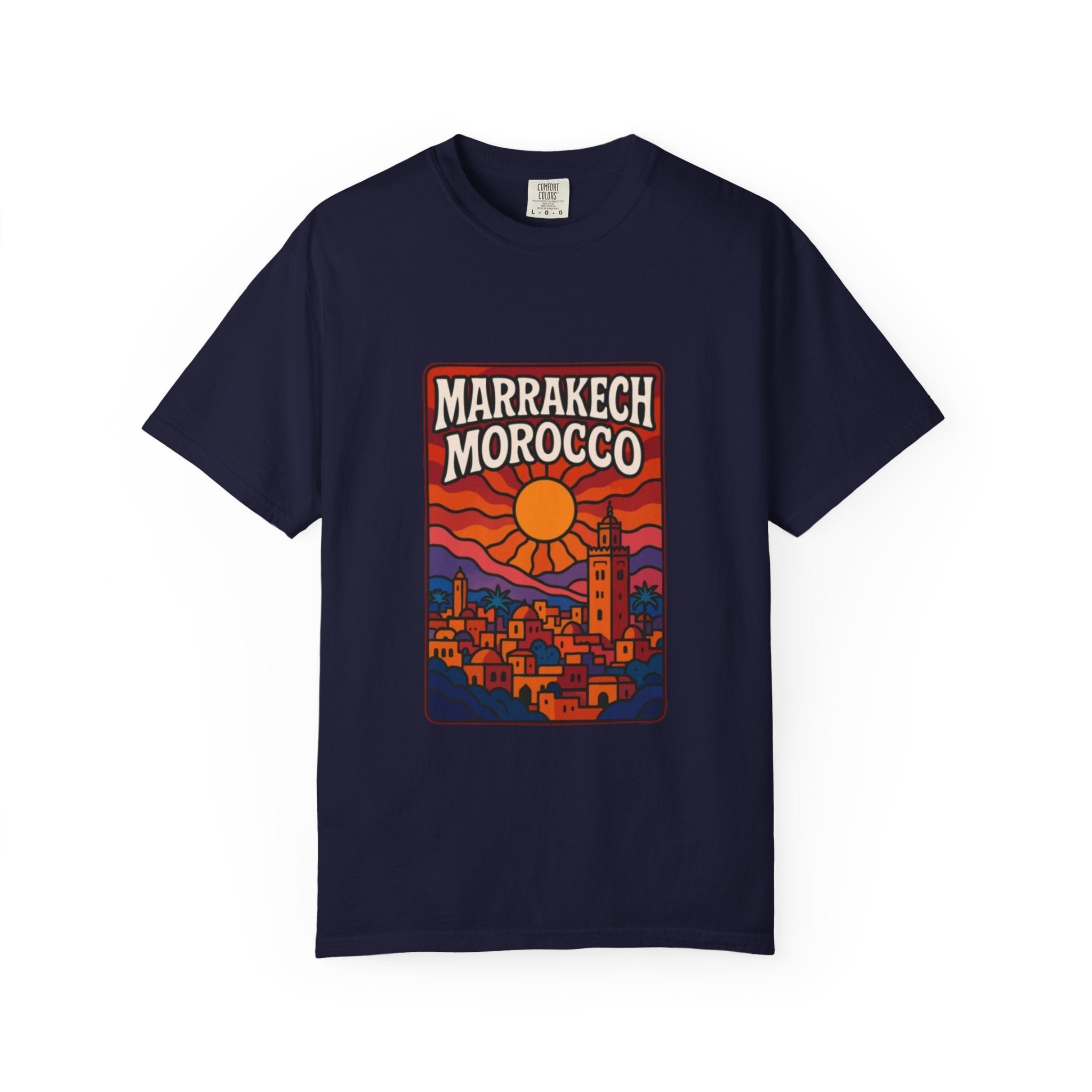 Marrakech Morocco Sunset Illustration T-Shirt | Moroccan Cityscape Tee