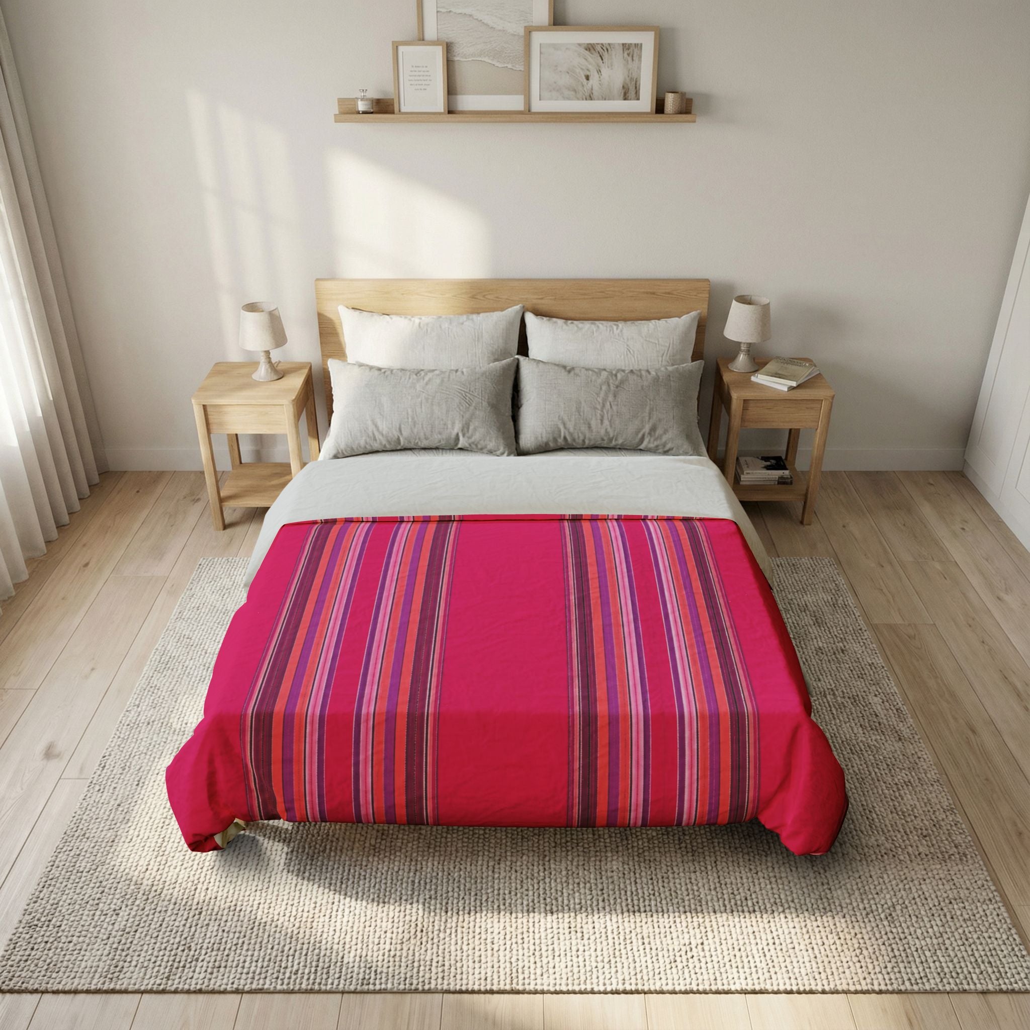 Pink Striped Cotton Duvet Cover | Bright Vertical Stripe Bedding