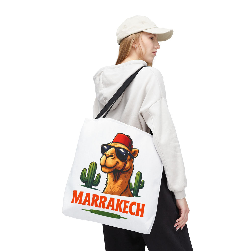 Marrakech Coco Chamelle Tote Bag — Cool Camel with Sunglasses Travel Tote
