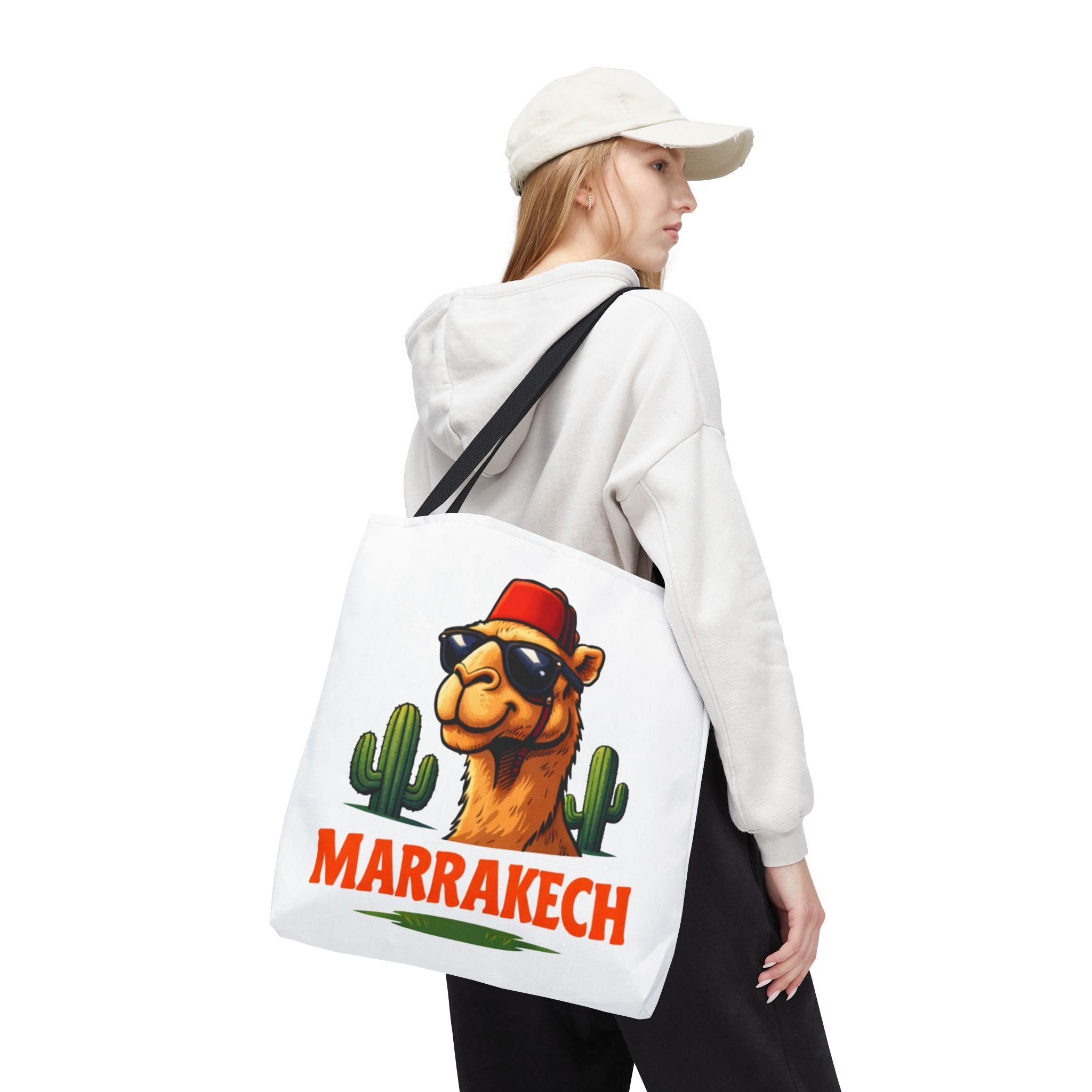 Marrakech Coco Chamelle Tote Bag — Cool Camel with Sunglasses Travel Tote