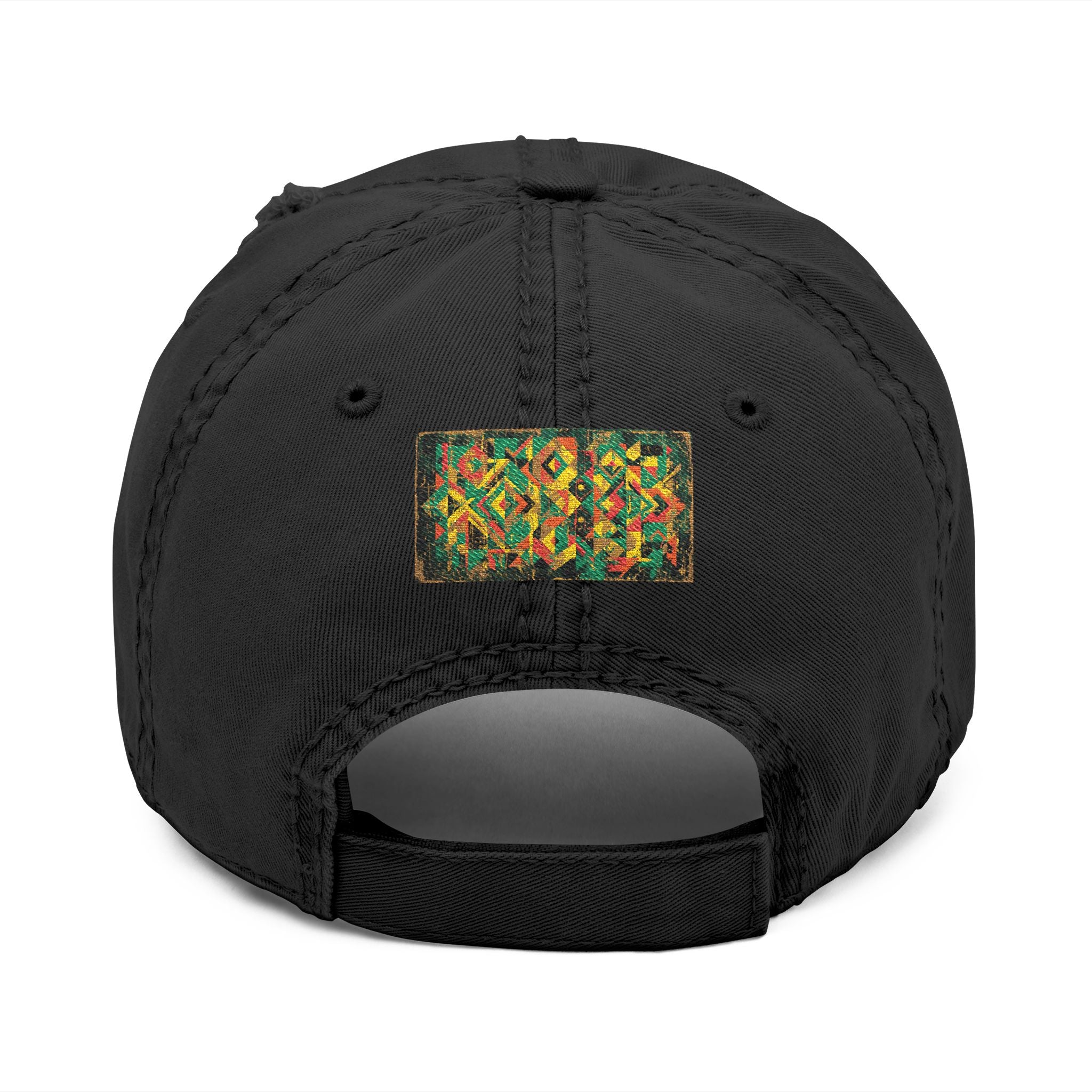 Abstract Colorful Geometric Embroidery Dad Hat | Distressed Patch Cap