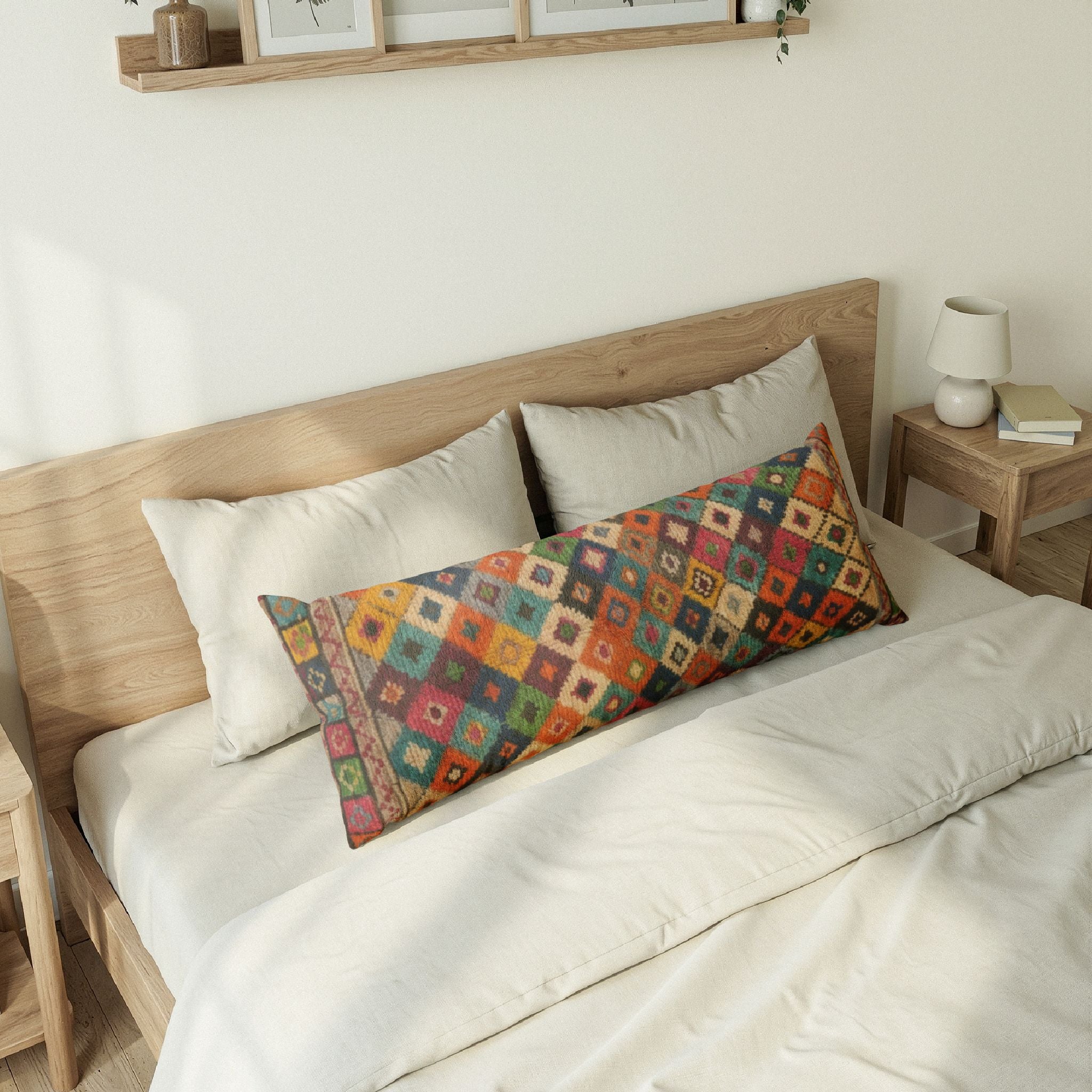 Colorful Kilim Diamond Body Pillow | Boho Geometric Lumbar Decor