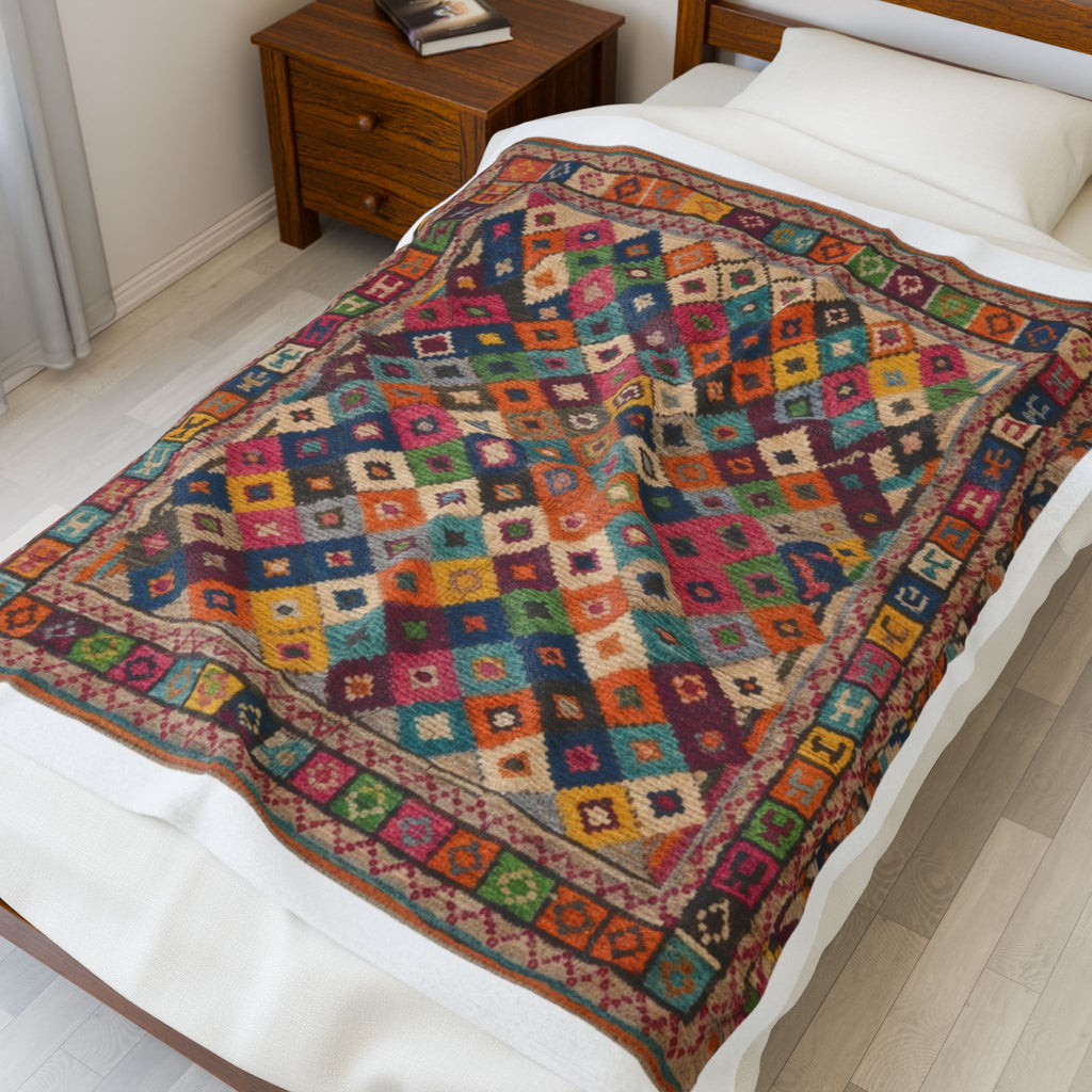 Colorful Kilim Diamond Pattern Blanket | Bohemian Geometric Throw