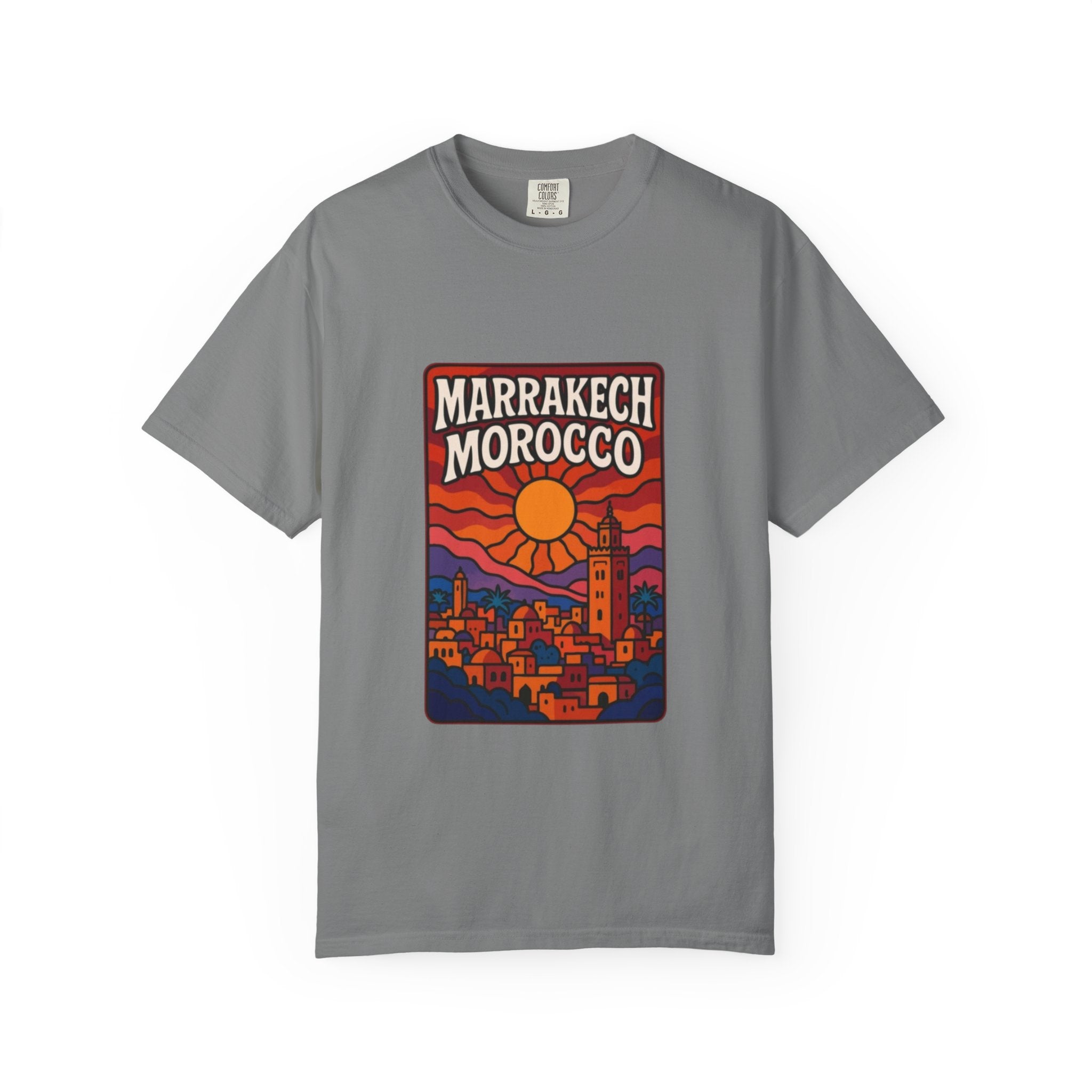 Marrakech Morocco Sunset Illustration T-Shirt | Moroccan Cityscape Tee