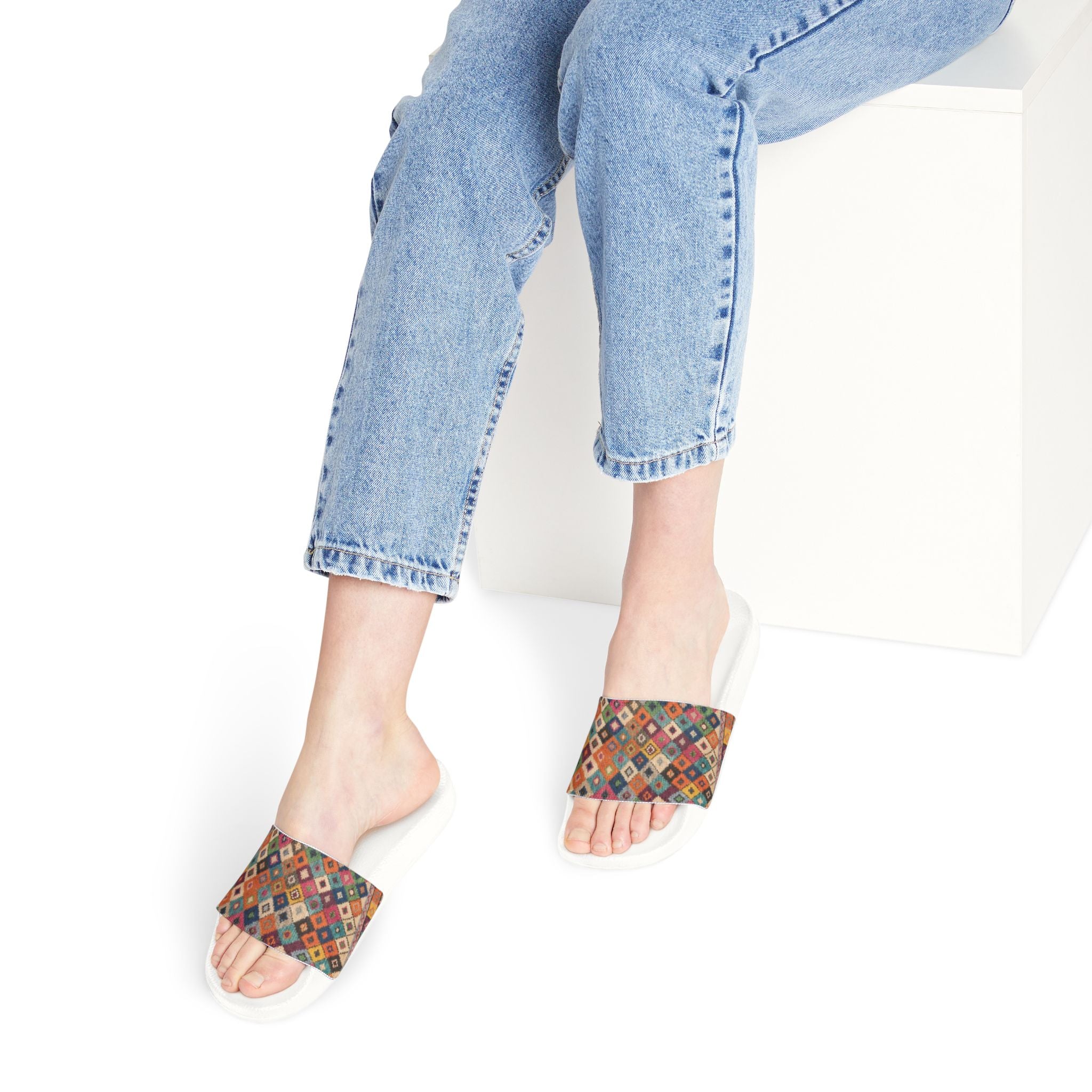 Colorful Kilim Diamond Pattern Slide Sandals | Women's Removable-Strap Sandals