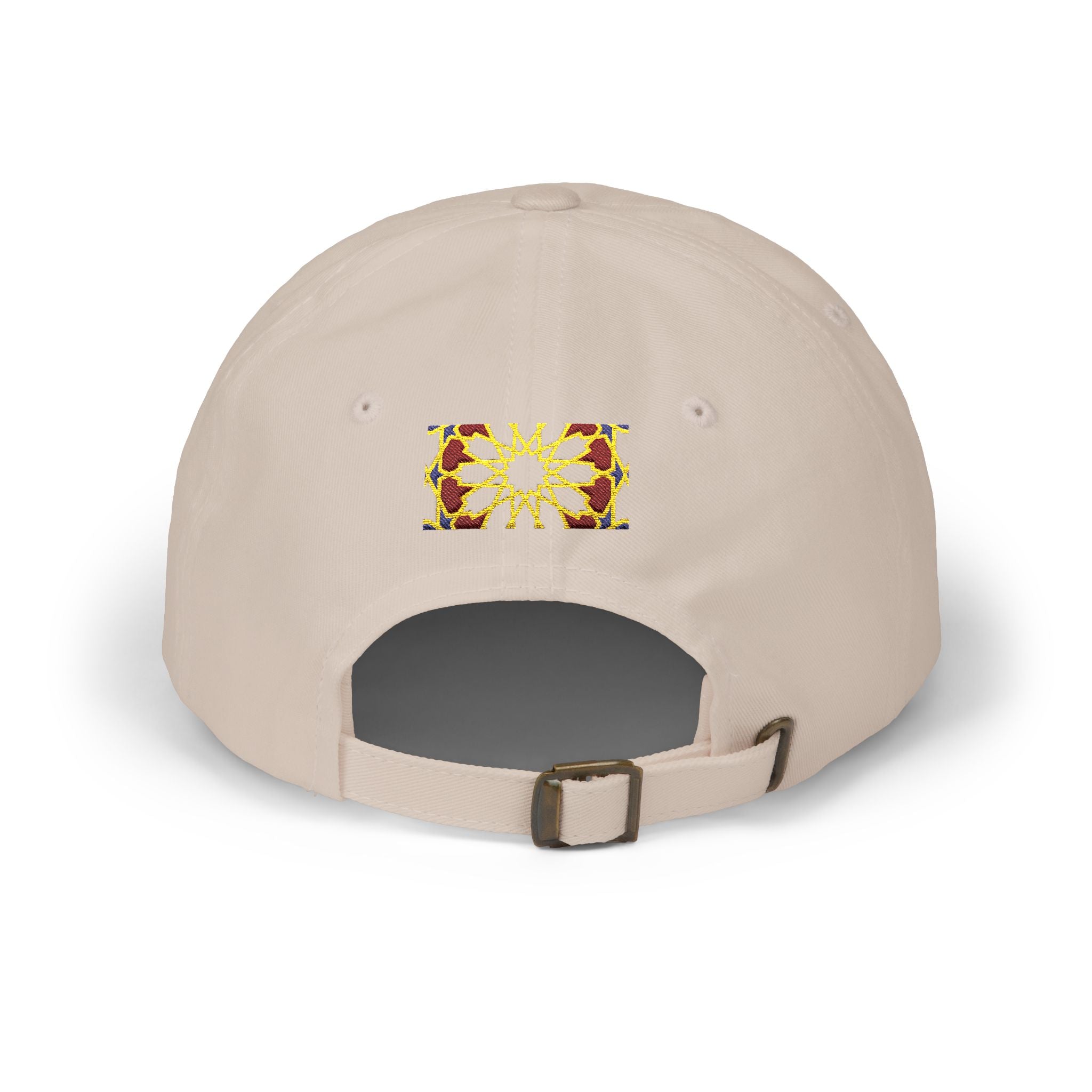 Floral Moroccan Mosaic Embroidered Dad Cap | White Cotton Baseball Hat