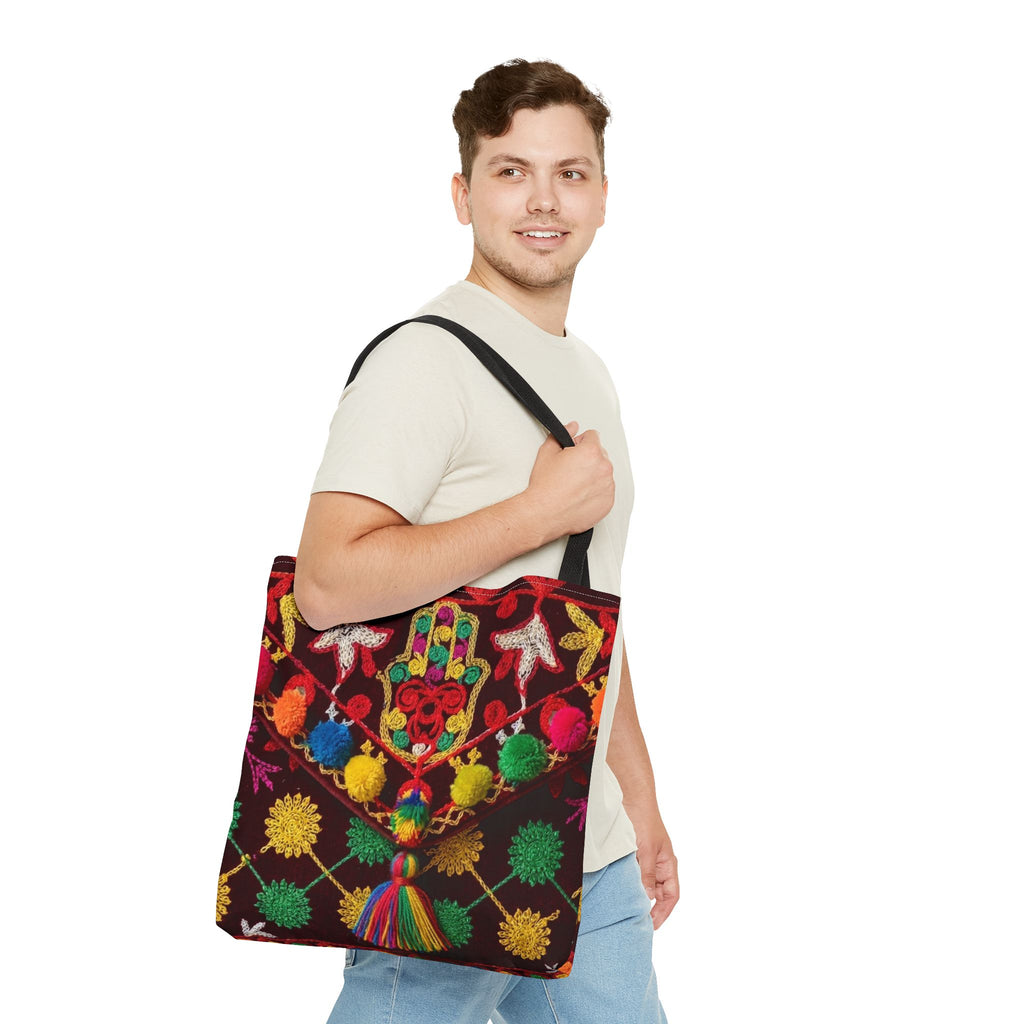 Marrakech Colors Tote Bag | Colorful Pom Pom Boho Print