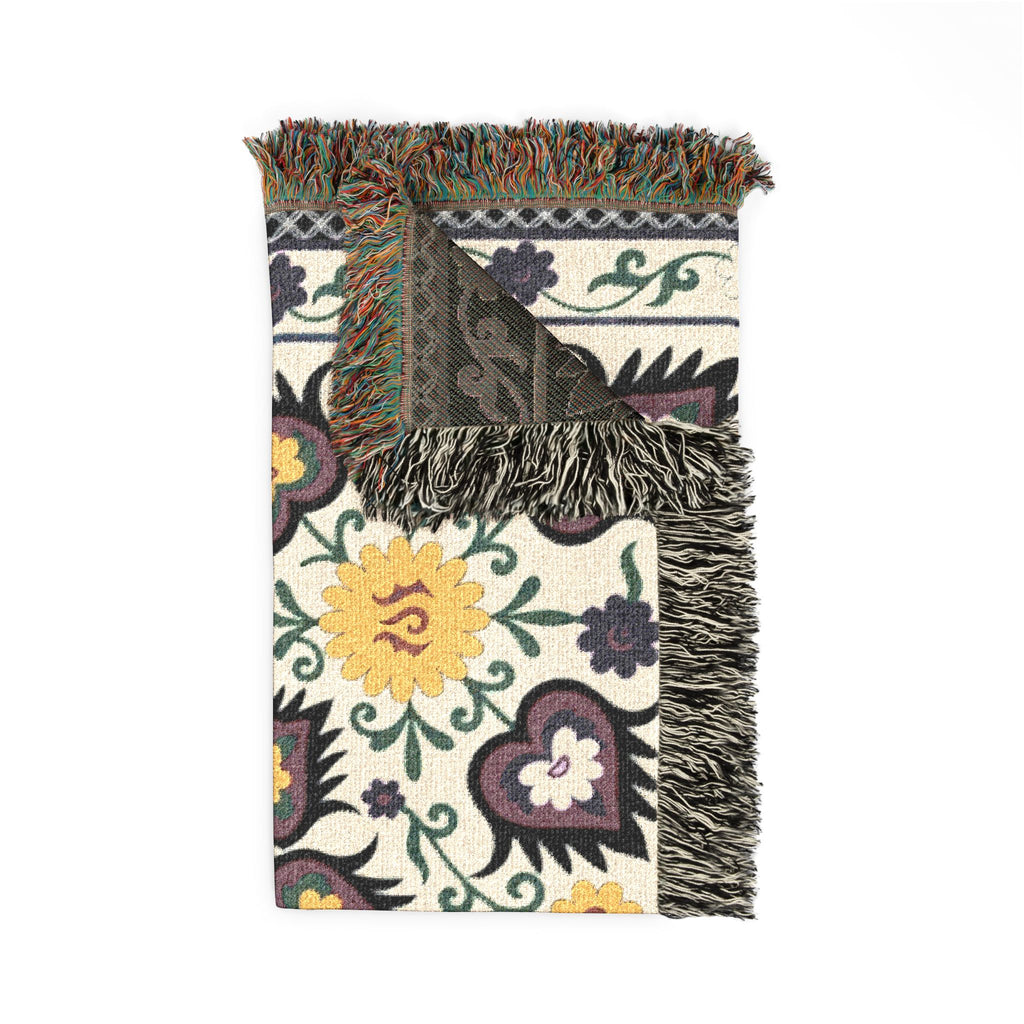 Vintage Persian Medallion Woven Blanket | Floral Kilim Throw