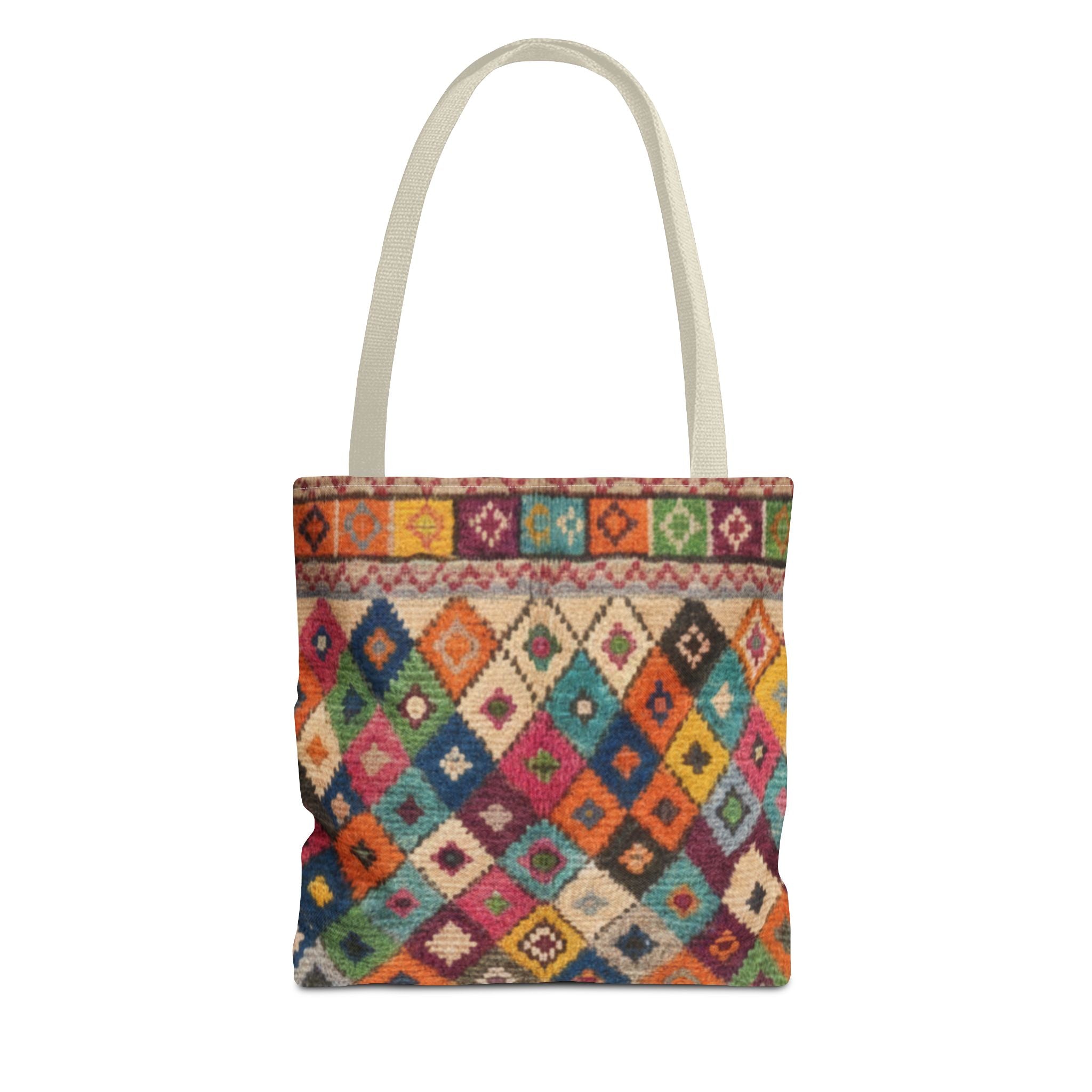 Colorful Kilim Diamond Pattern Tote Bag | Boho Tribal Aztec Shopper