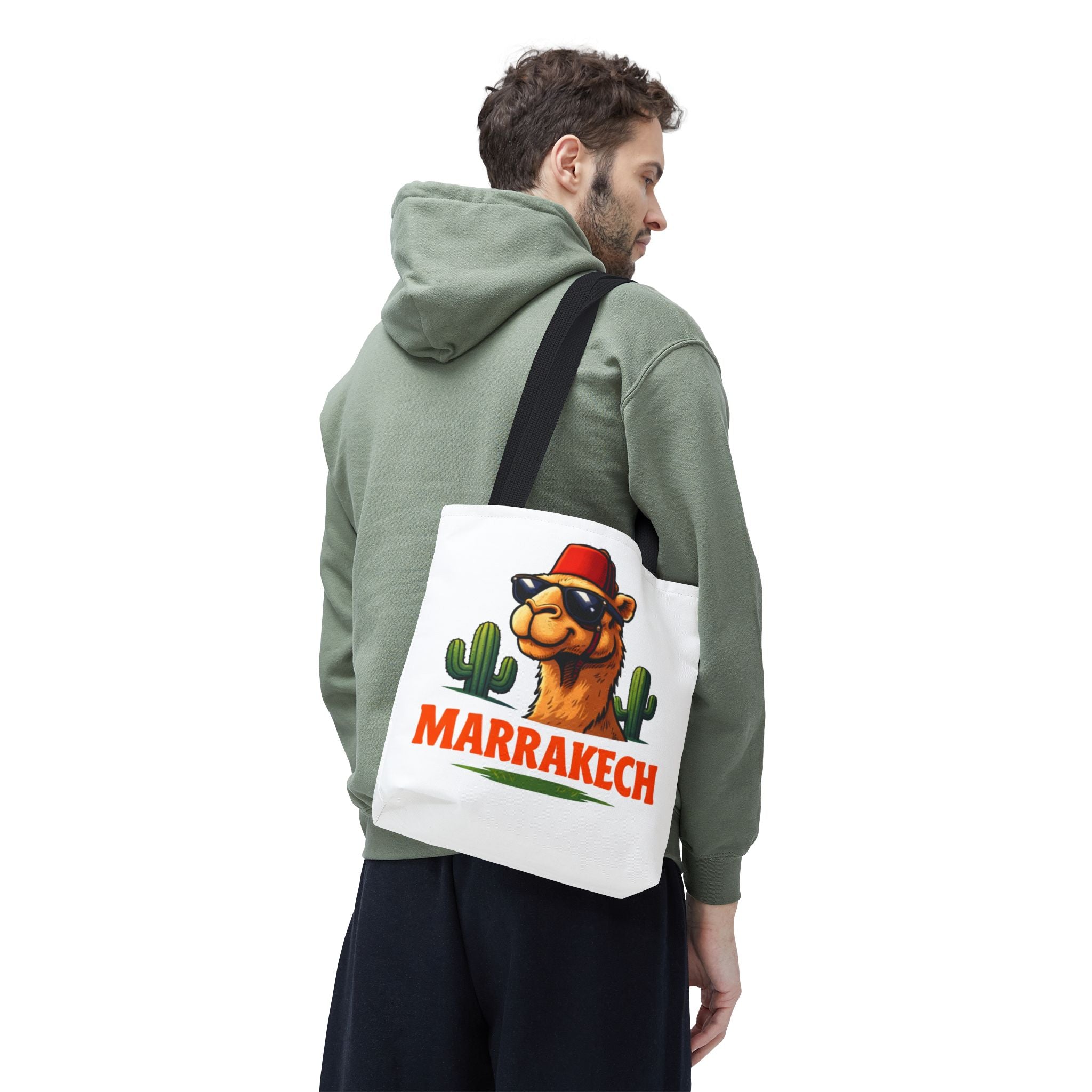 Marrakech Coco Chamelle Tote Bag — Cool Camel with Sunglasses Travel Tote