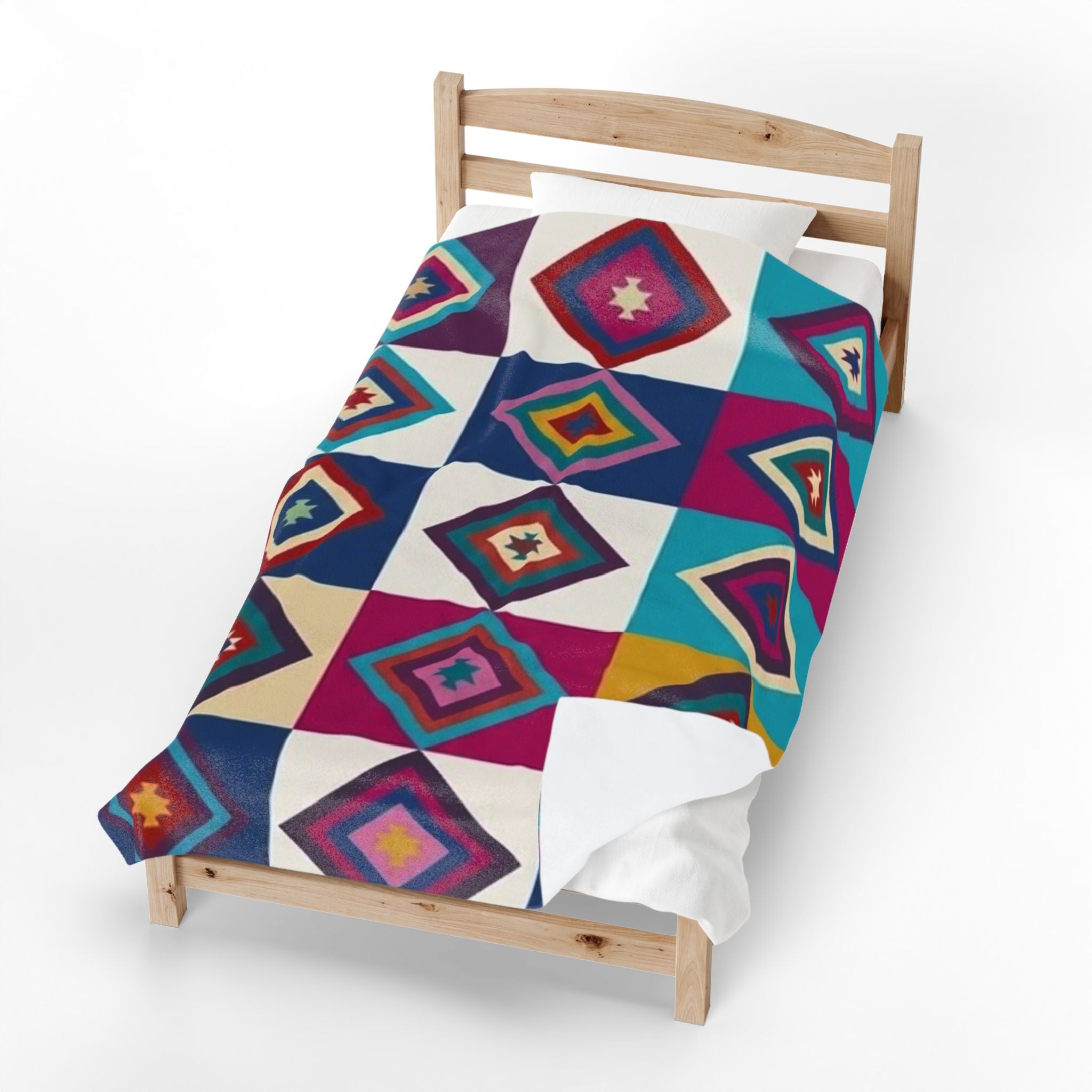Southwestern Diamond Pattern Velveteen Plush Blanket | Colorful Geometric Throw