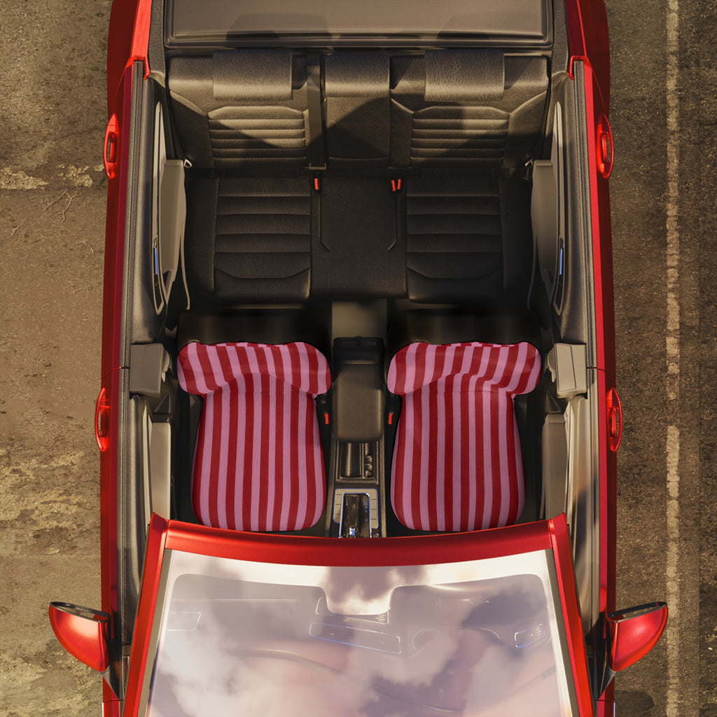 Red and Pink Vertical Stripe Car Seat Covers | Striped Auto Seat Protector