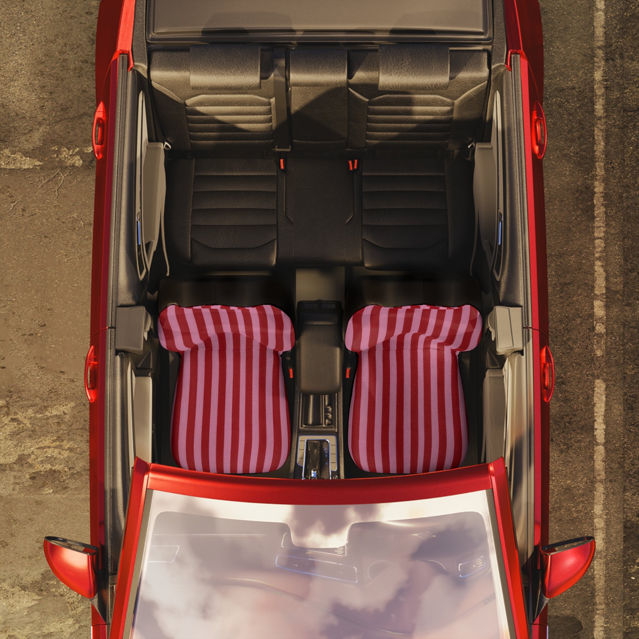 Red and Pink Vertical Stripe Car Seat Covers | Striped Auto Seat Protector