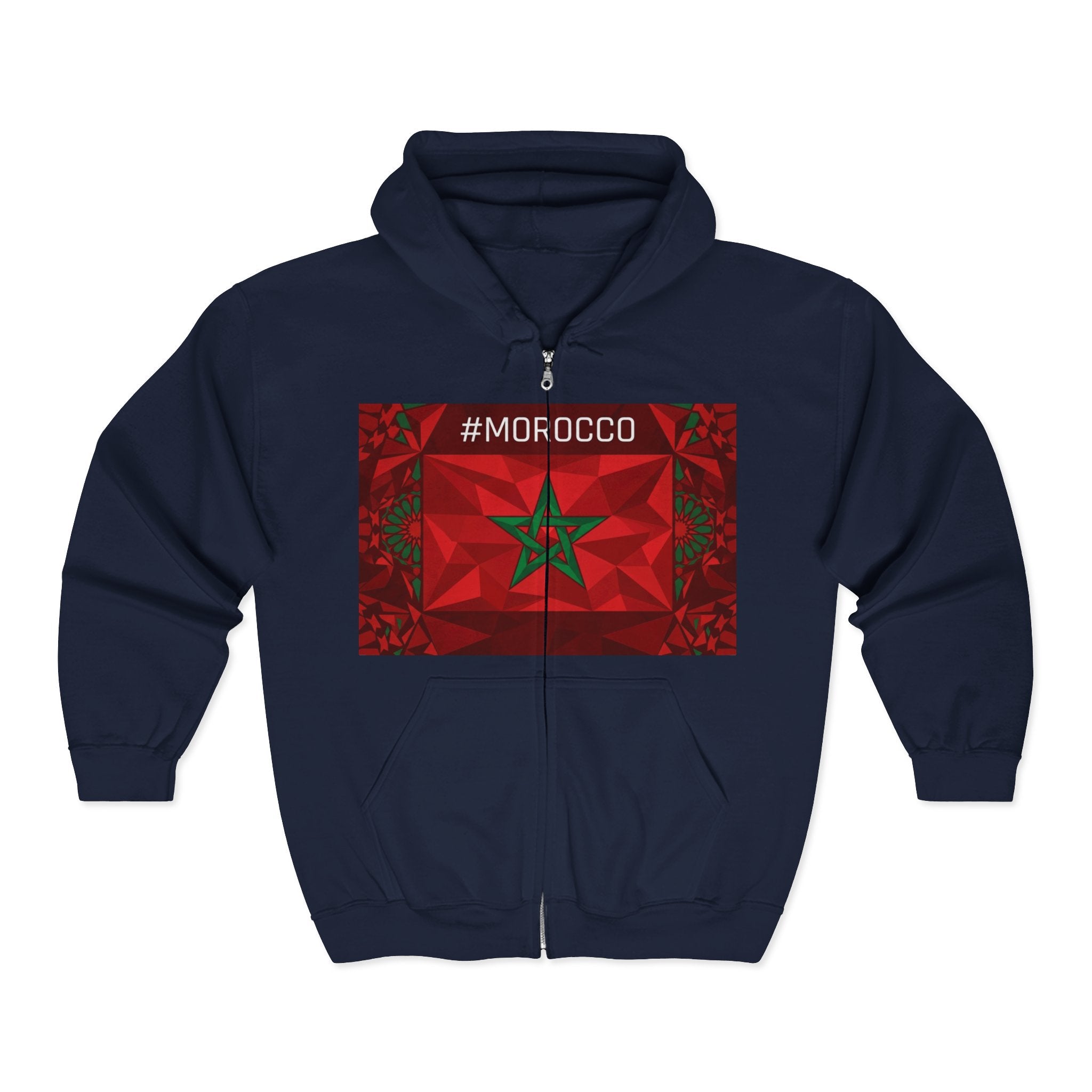 Morocco Flag Zip Hoodie | Moroccan Flag Zipper Pull