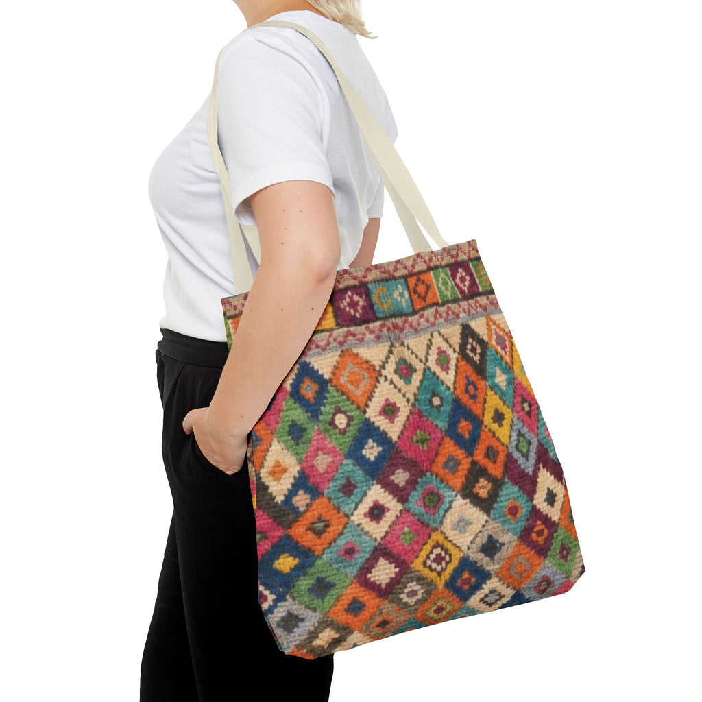 Colorful Kilim Diamond Pattern Tote Bag | Boho Tribal Aztec Shopper