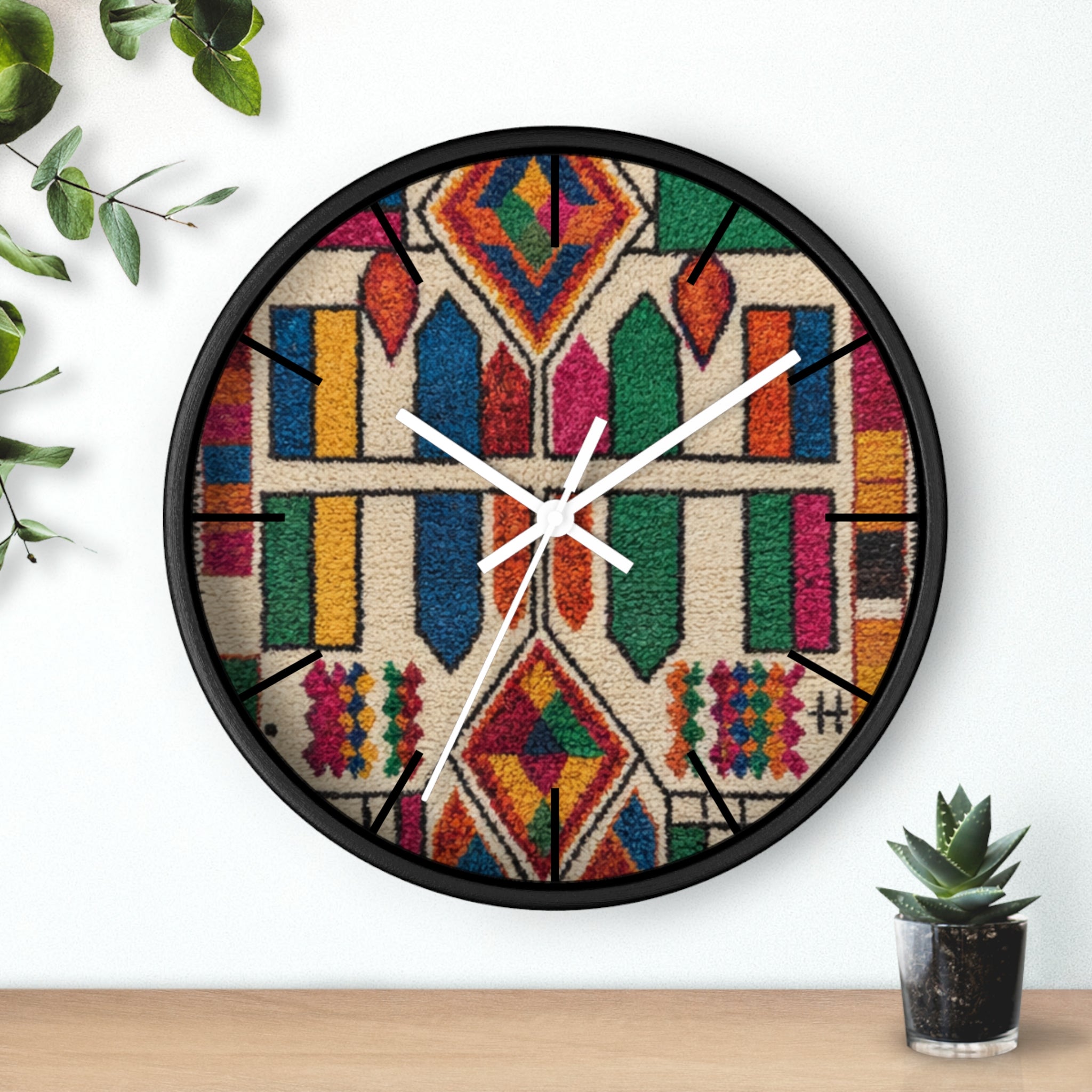 Colorful Moroccan Geometric Pattern Wall Clock | Boho Tile Design
