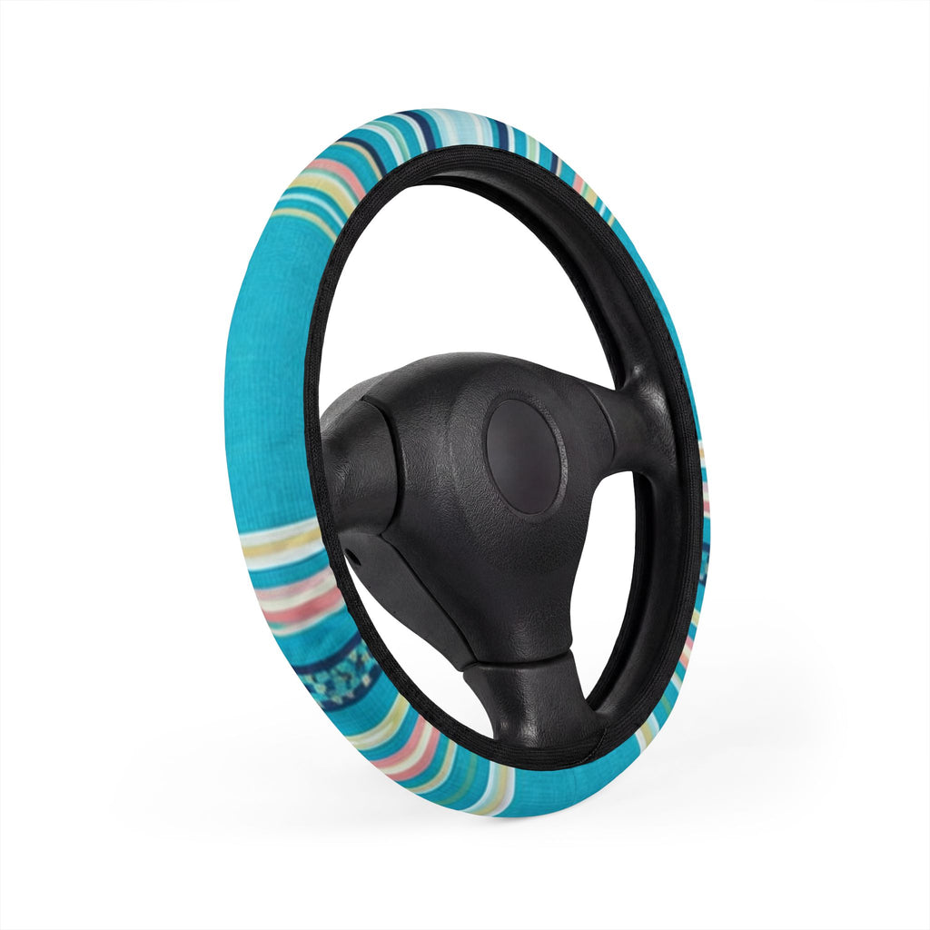 Teal Wave Stripe Car Steering Wheel Cover | Blue Striped Steering Wheel Sleeve