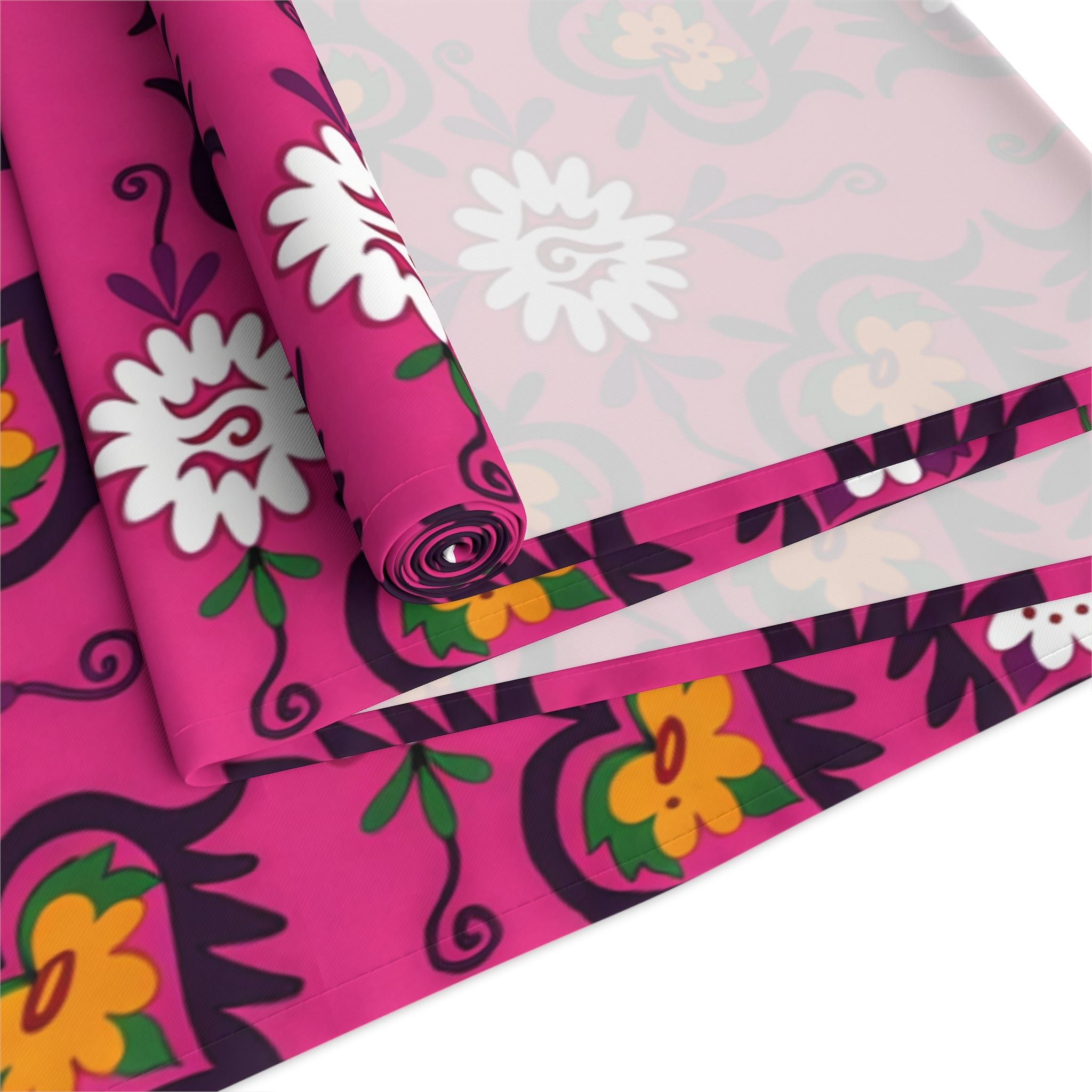 Pink Floral Pattern Table Runner | Boho Hearts Motif