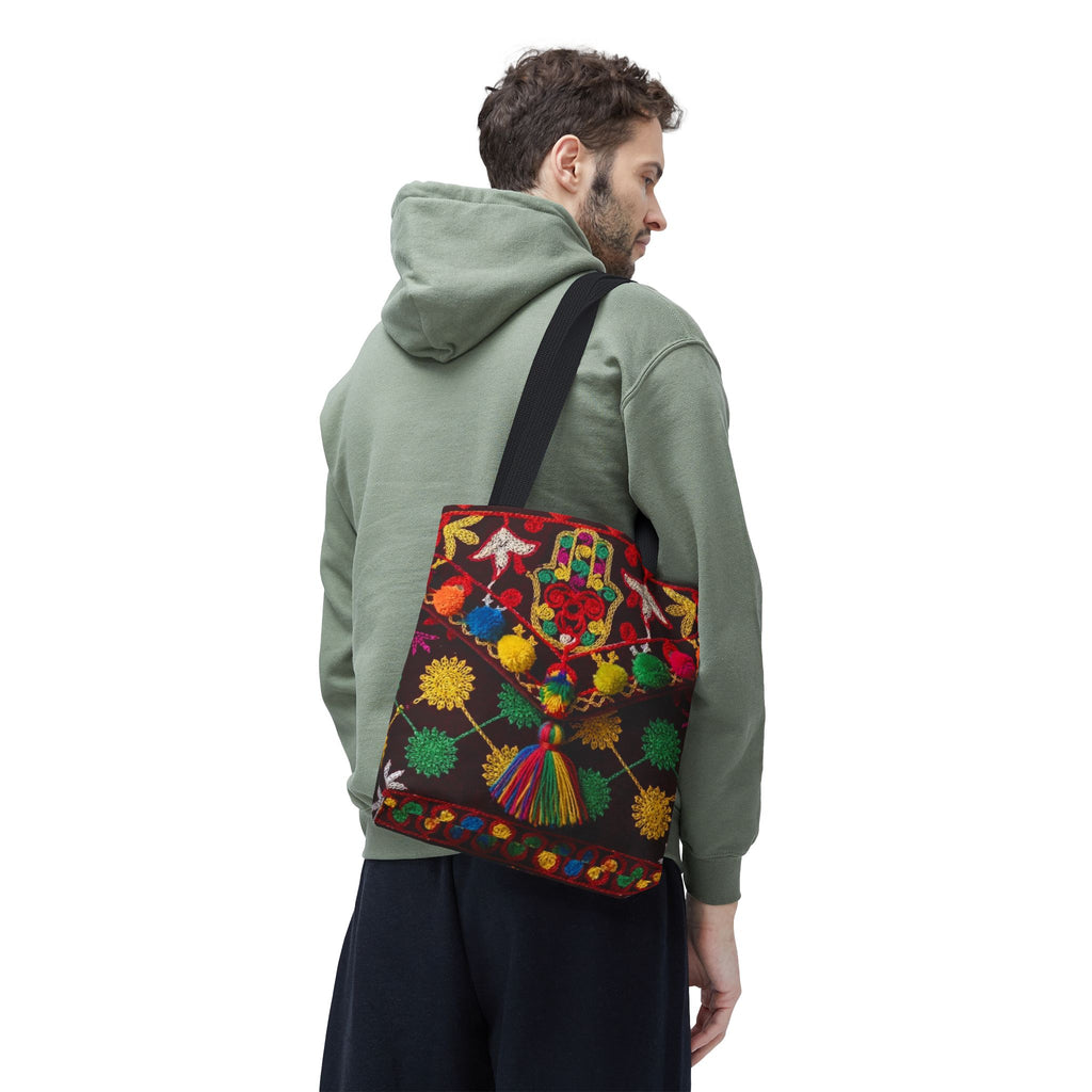 Marrakech Colors Tote Bag | Colorful Pom Pom Boho Print