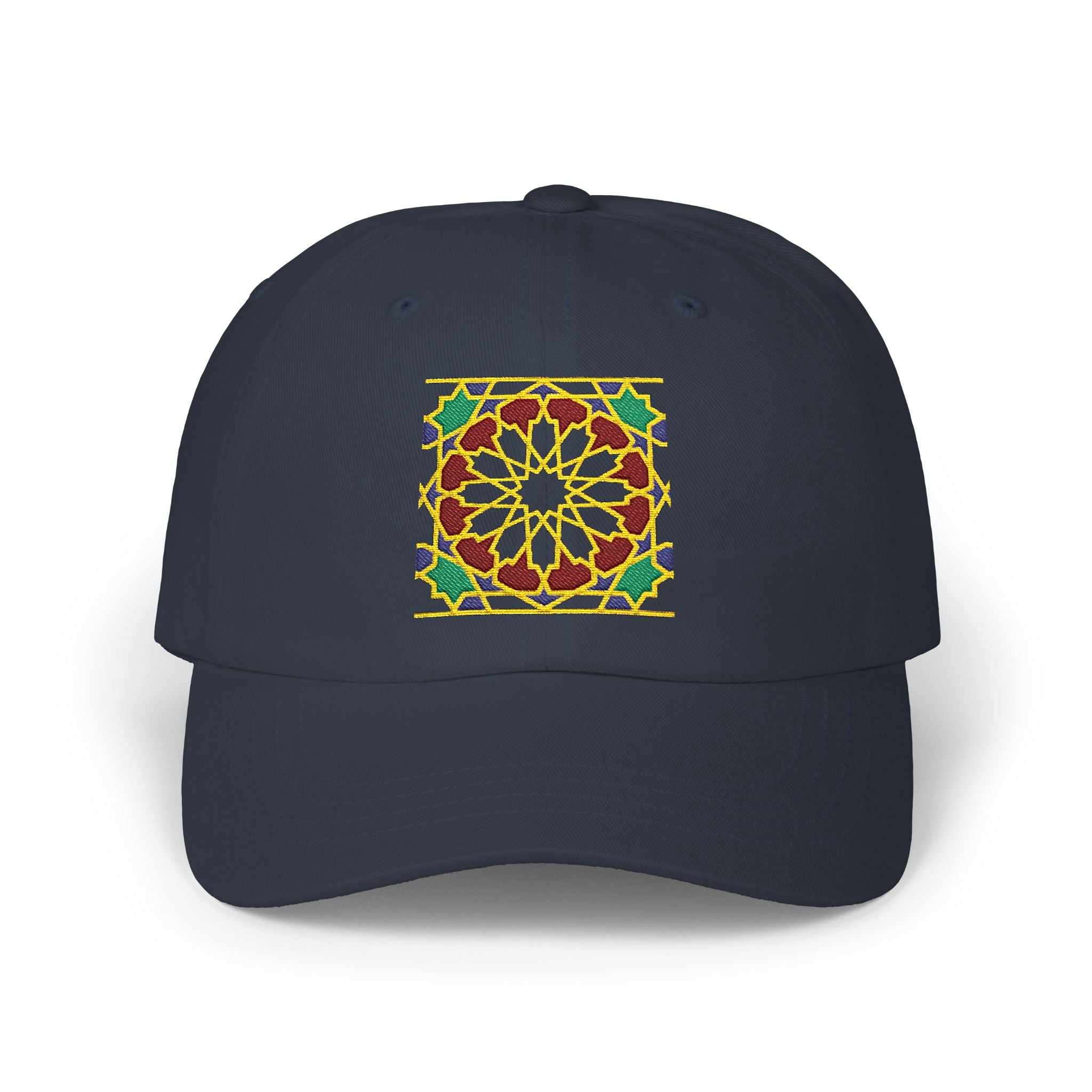 Floral Moroccan Mosaic Embroidered Dad Cap | White Cotton Baseball Hat