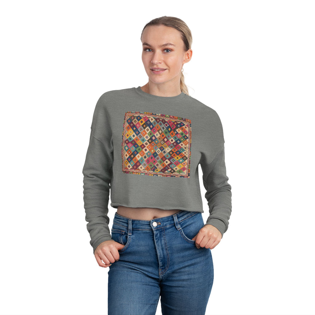 Colorful Patchwork Quilt Cropped Sweatshirt | Boho Geometric Pattern