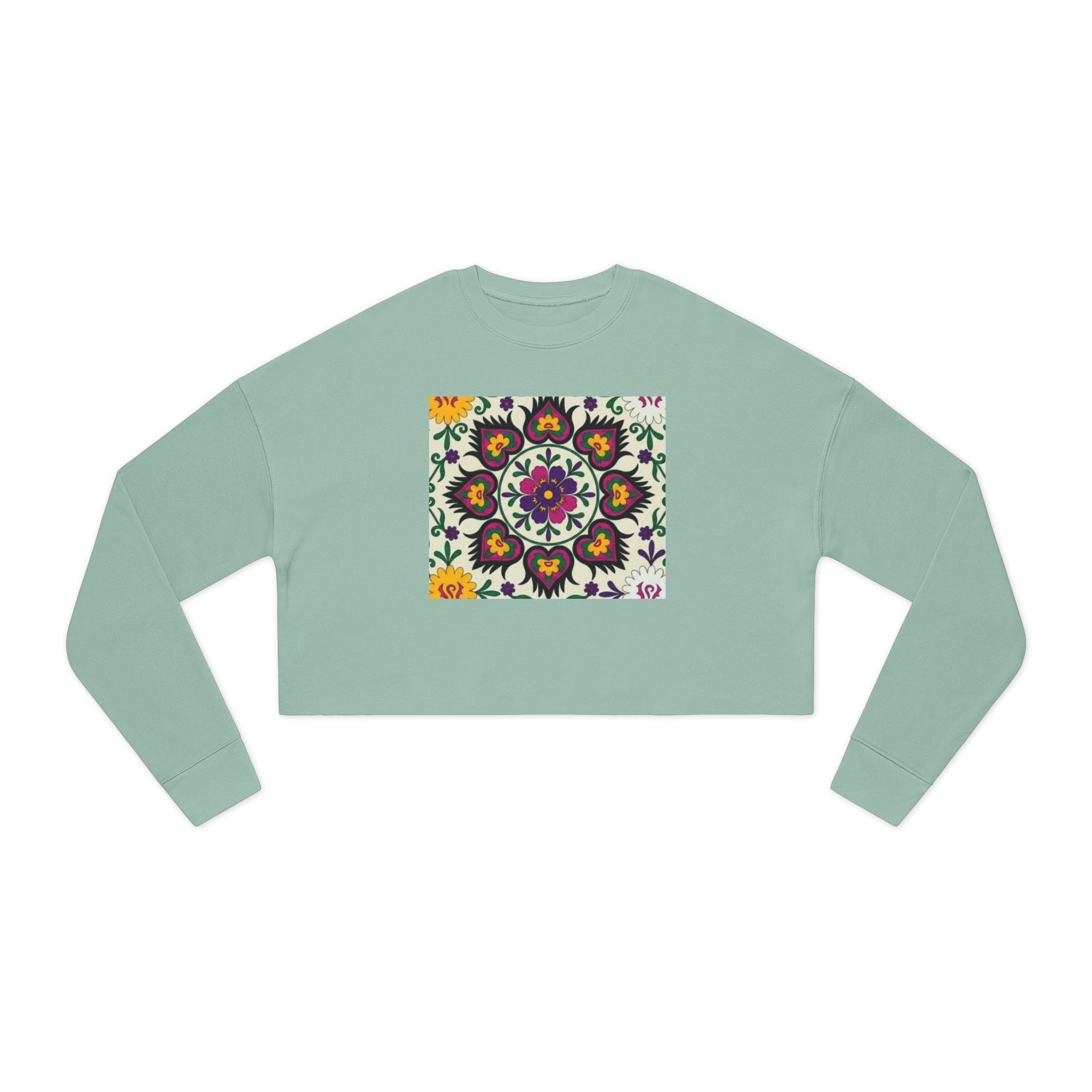 Floral Mandala Tile Cropped Sweatshirt | Boho Flower Pattern