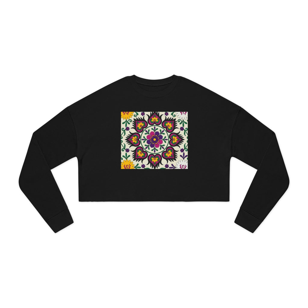 Floral Mandala Tile Cropped Sweatshirt | Boho Flower Pattern