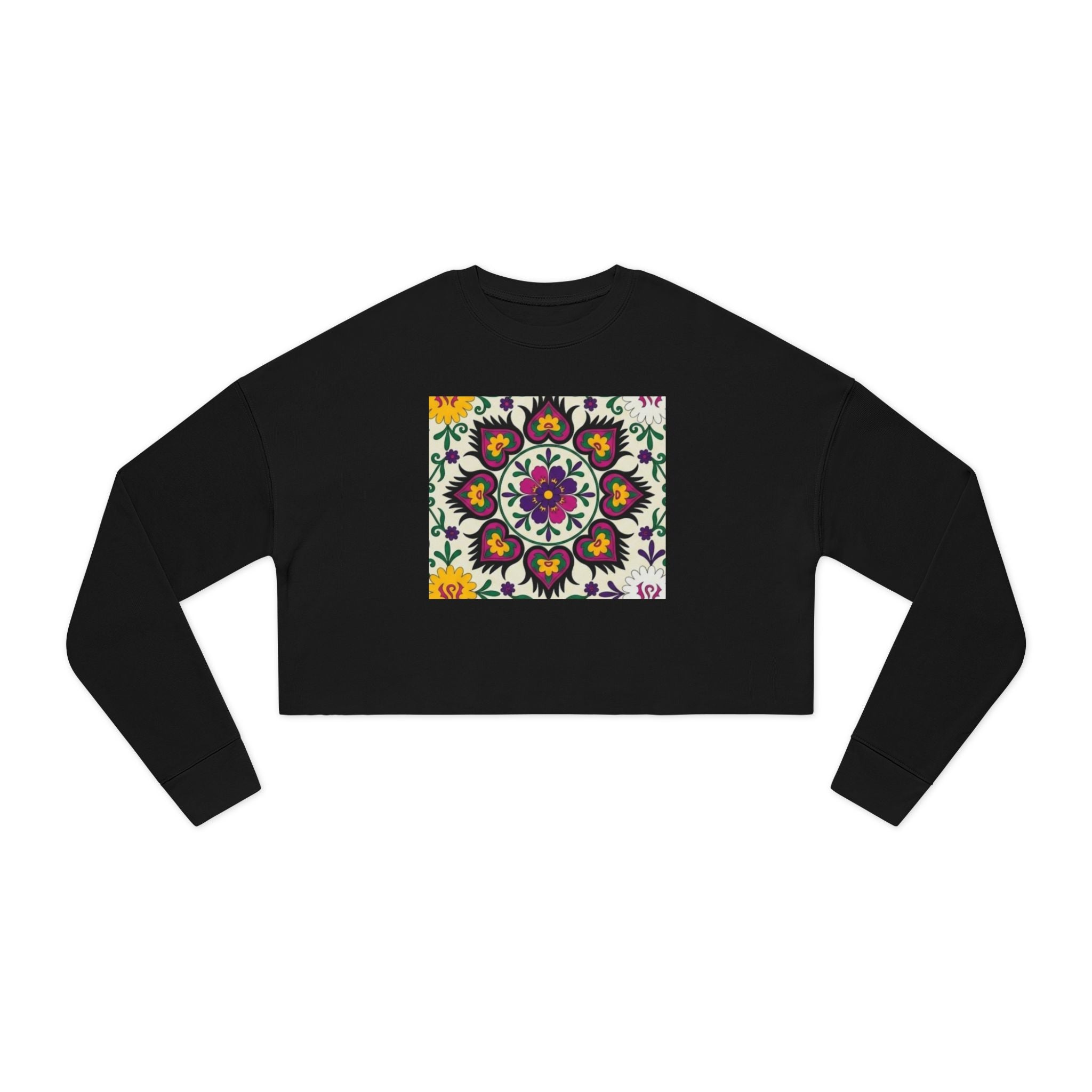 Floral Mandala Tile Cropped Sweatshirt | Boho Flower Pattern
