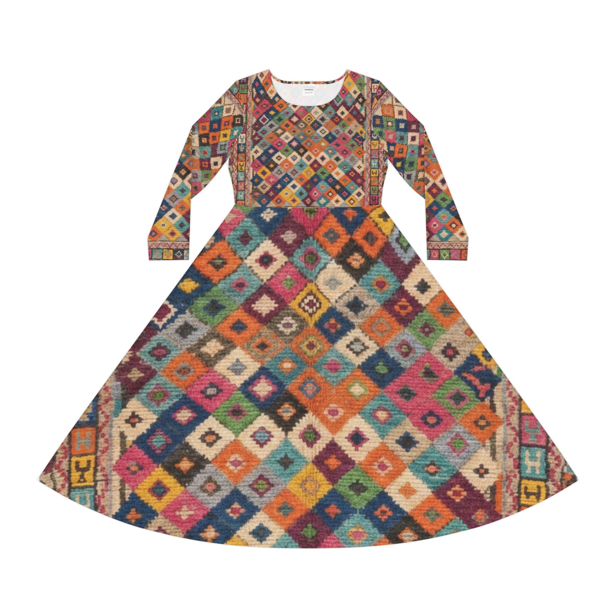 Colorful Kilim Diamond Pattern Dress | Long Sleeve Dress
