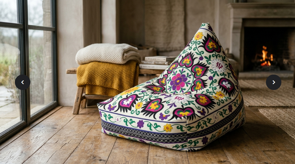 Floral Tile Pattern Bean Bag Chair Cover | Purple Yellow Green Boho