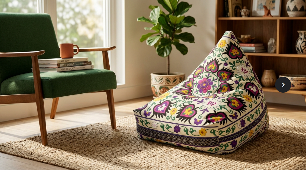 Floral Tile Pattern Bean Bag Chair Cover | Purple Yellow Green Boho