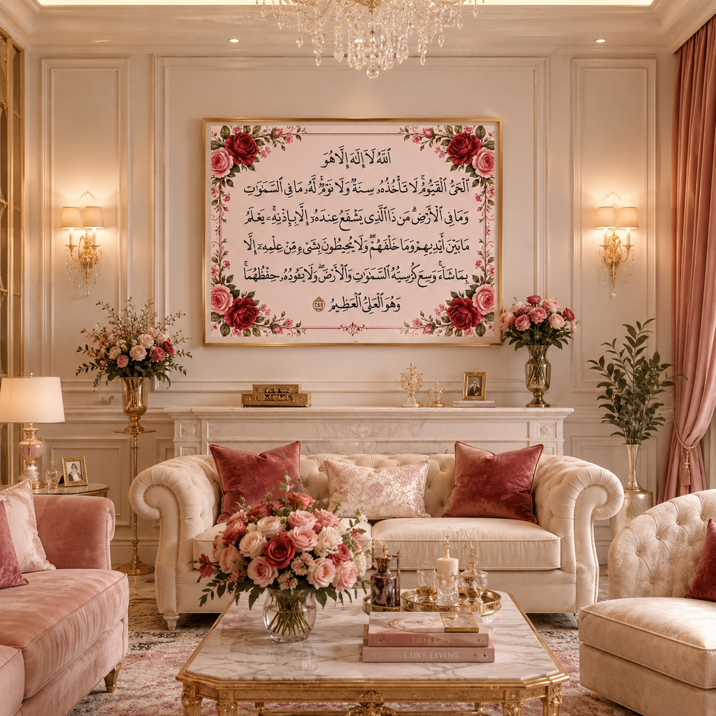 Ayat al-Kursi Islamic Wall Art Canvas | Pink Islamic Wall Art
