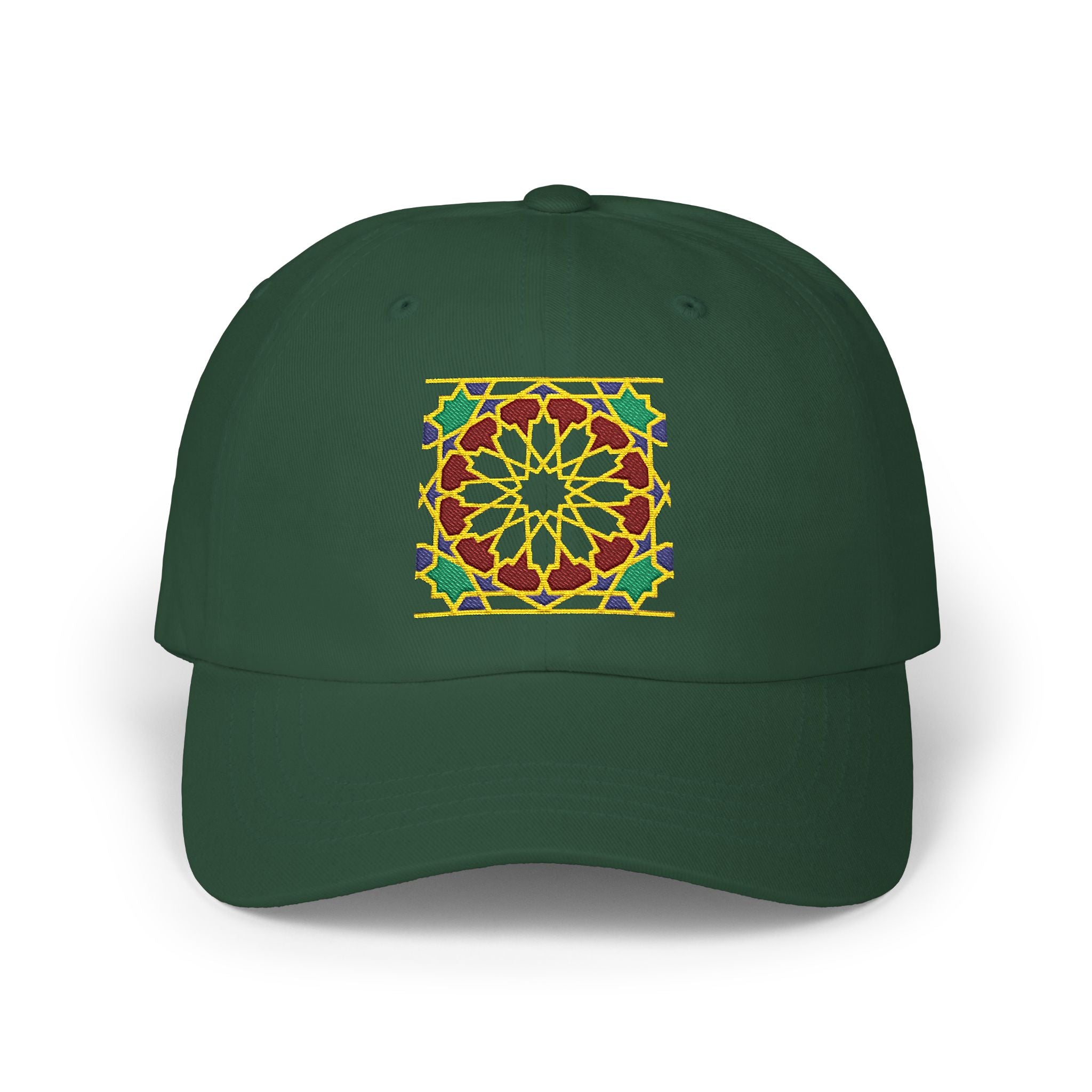 Floral Moroccan Mosaic Embroidered Dad Cap | White Cotton Baseball Hat