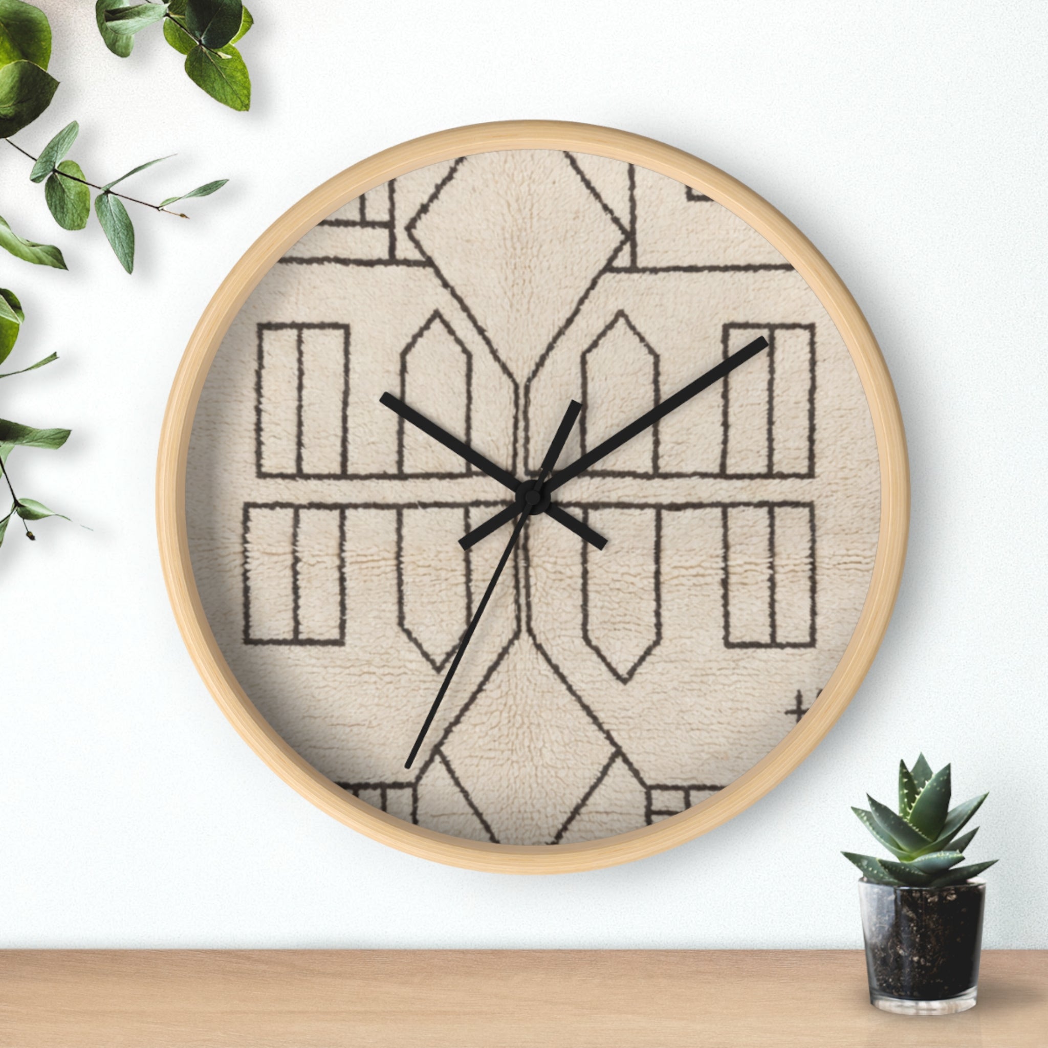 Geometric Line Moroccan Pattern Wall Clock | Neutral Modern Home Decor