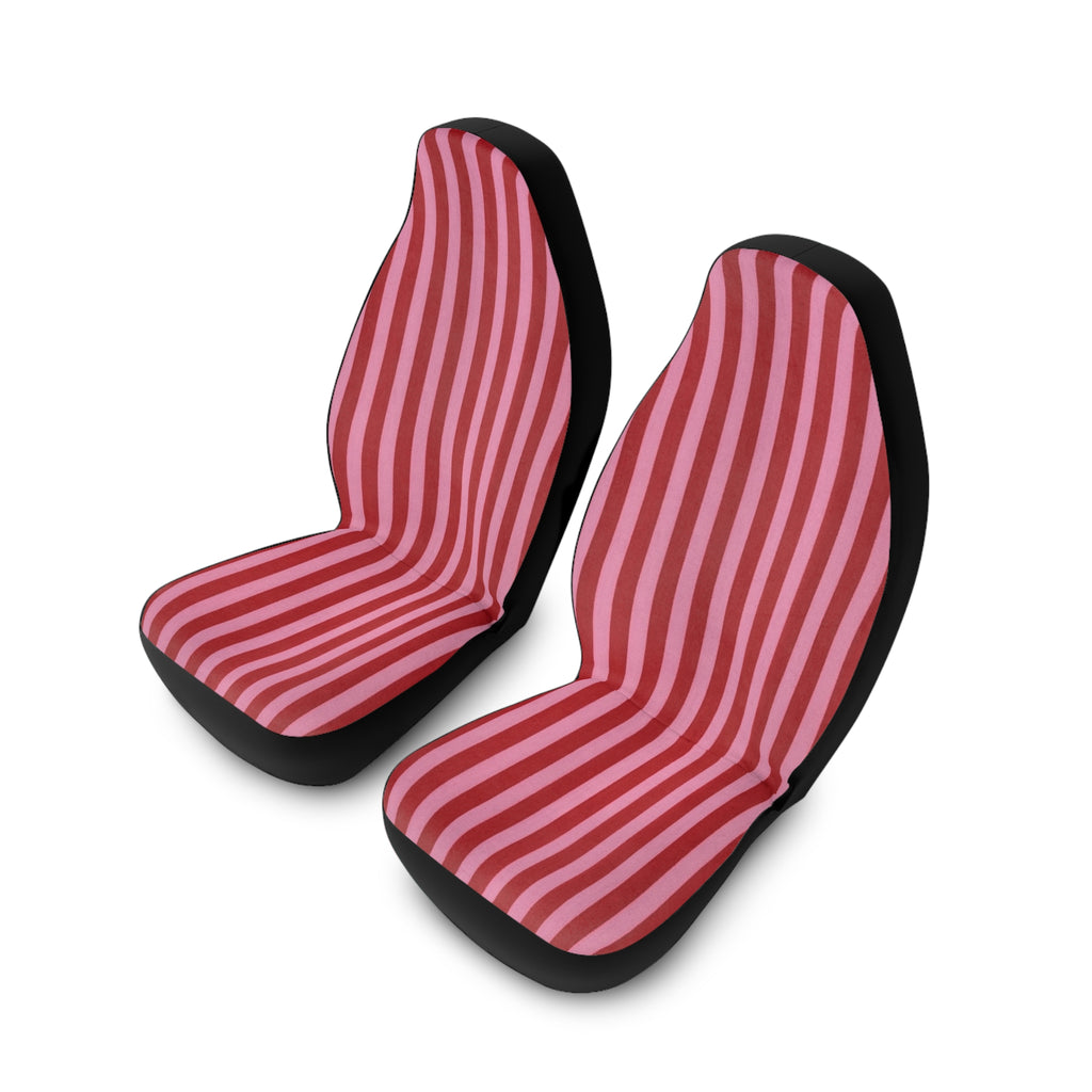 Red and Pink Vertical Stripe Car Seat Covers | Striped Auto Seat Protector