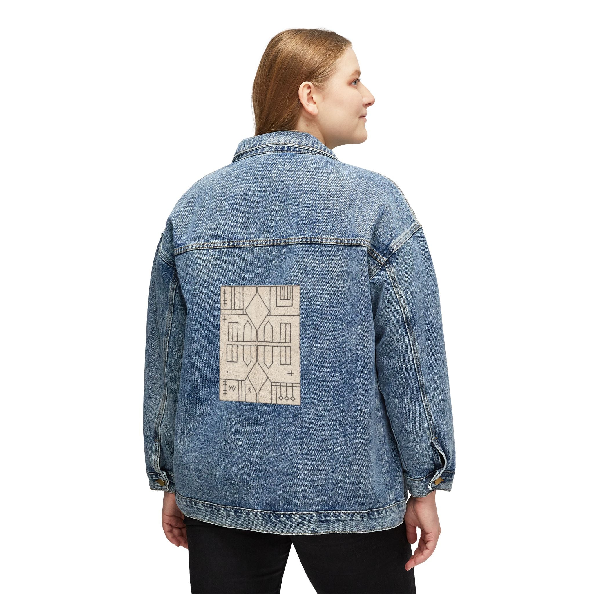 Geometric Line Art Denim Jacket | Abstract Back Patch