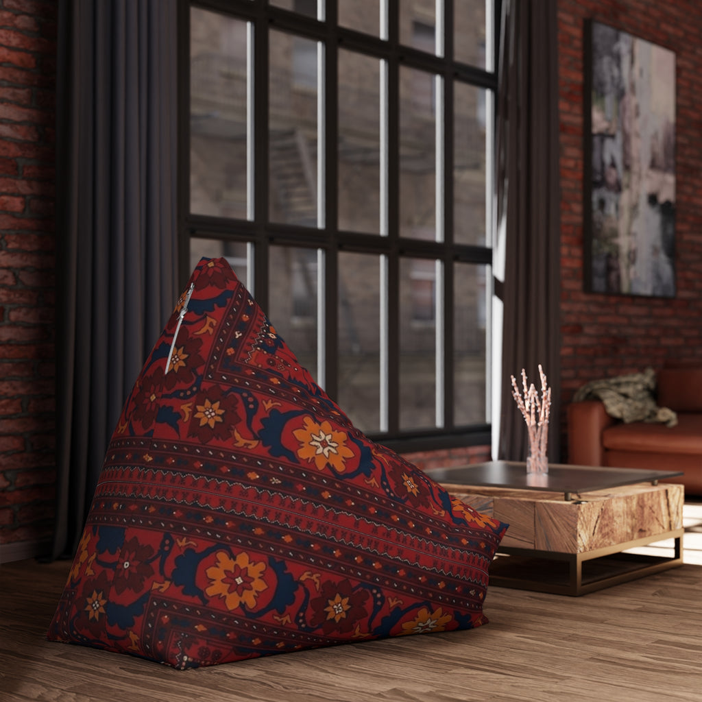 Red Persian Pattern Bean Bag, Boho Kilim Floor Pouf Cover