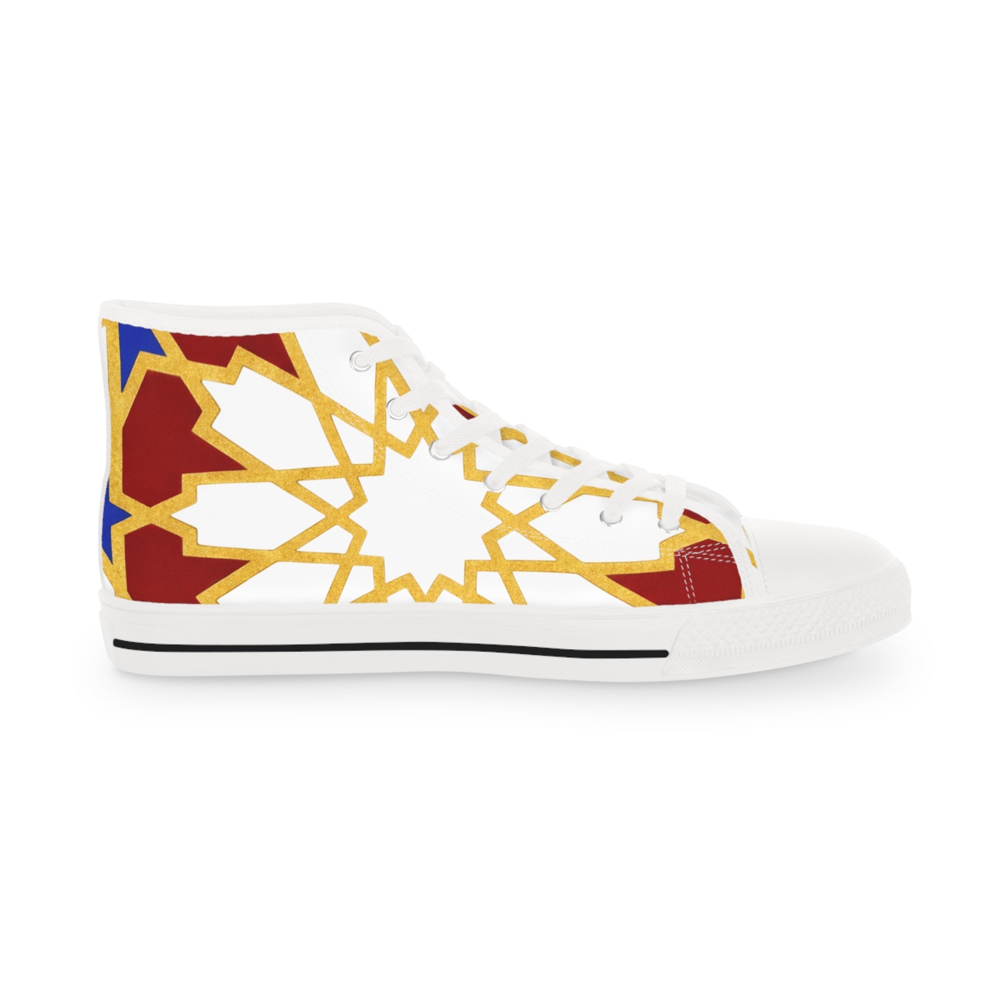 Geometric Star Pattern High Top Sneakers | Gold Red Blue