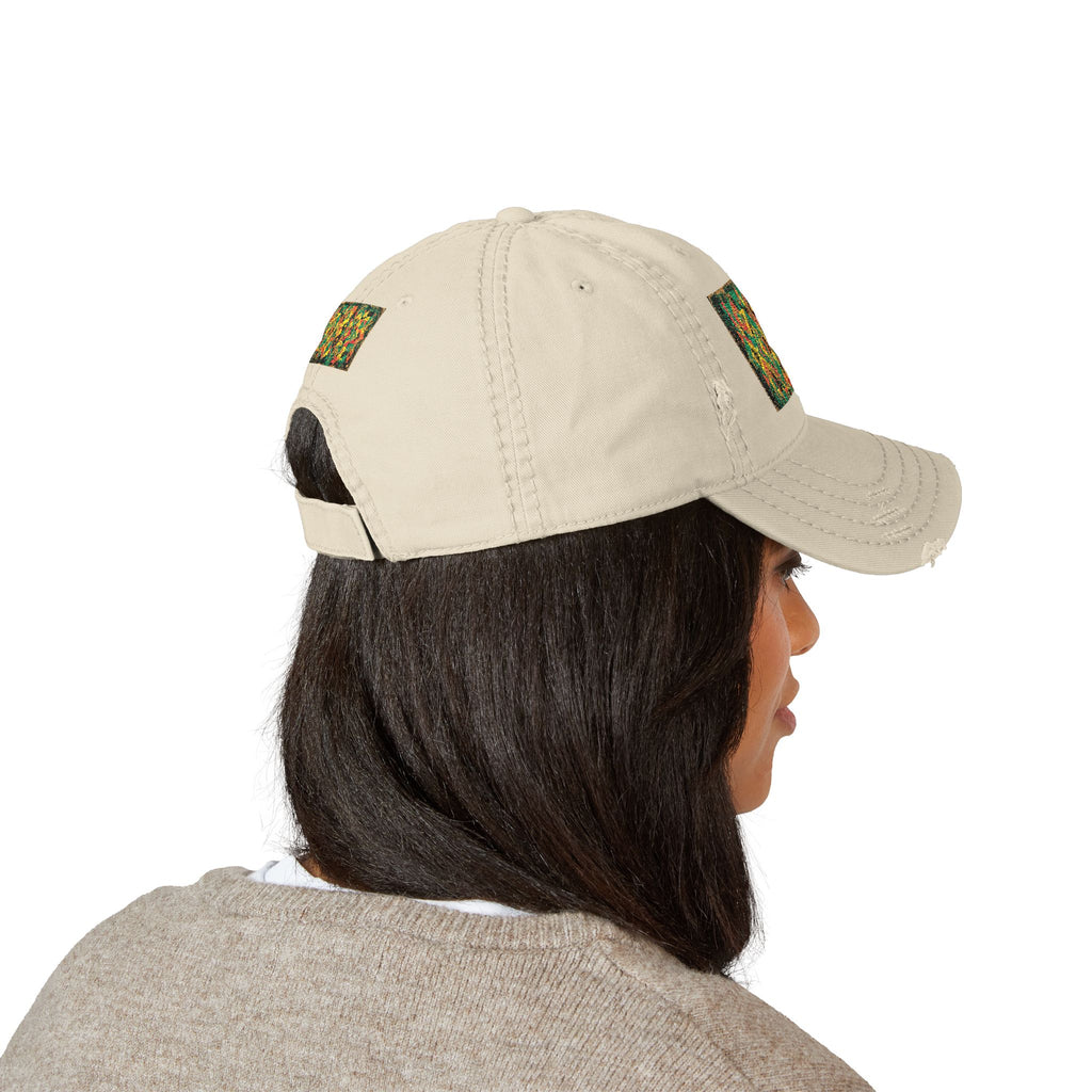 Abstract Colorful Geometric Embroidery Dad Hat | Distressed Patch Cap