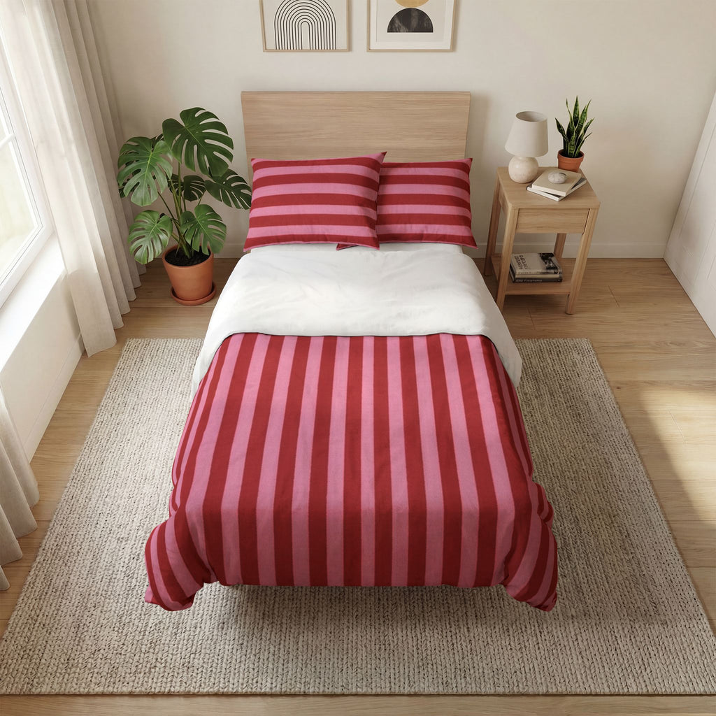 Red and Pink Vertical Stripe Quilt Cover Set