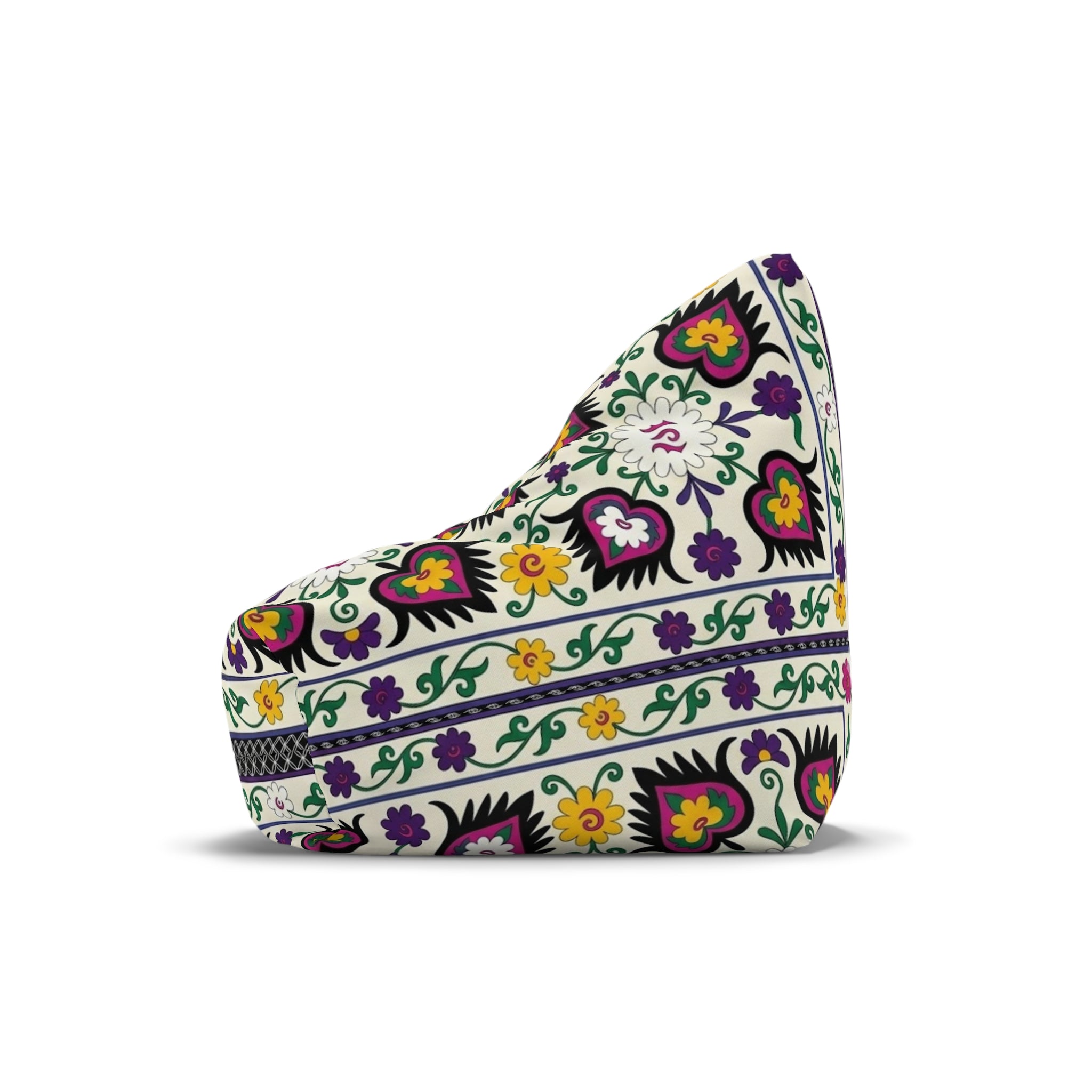 Floral Tile Pattern Bean Bag Chair Cover | Purple Yellow Green Boho