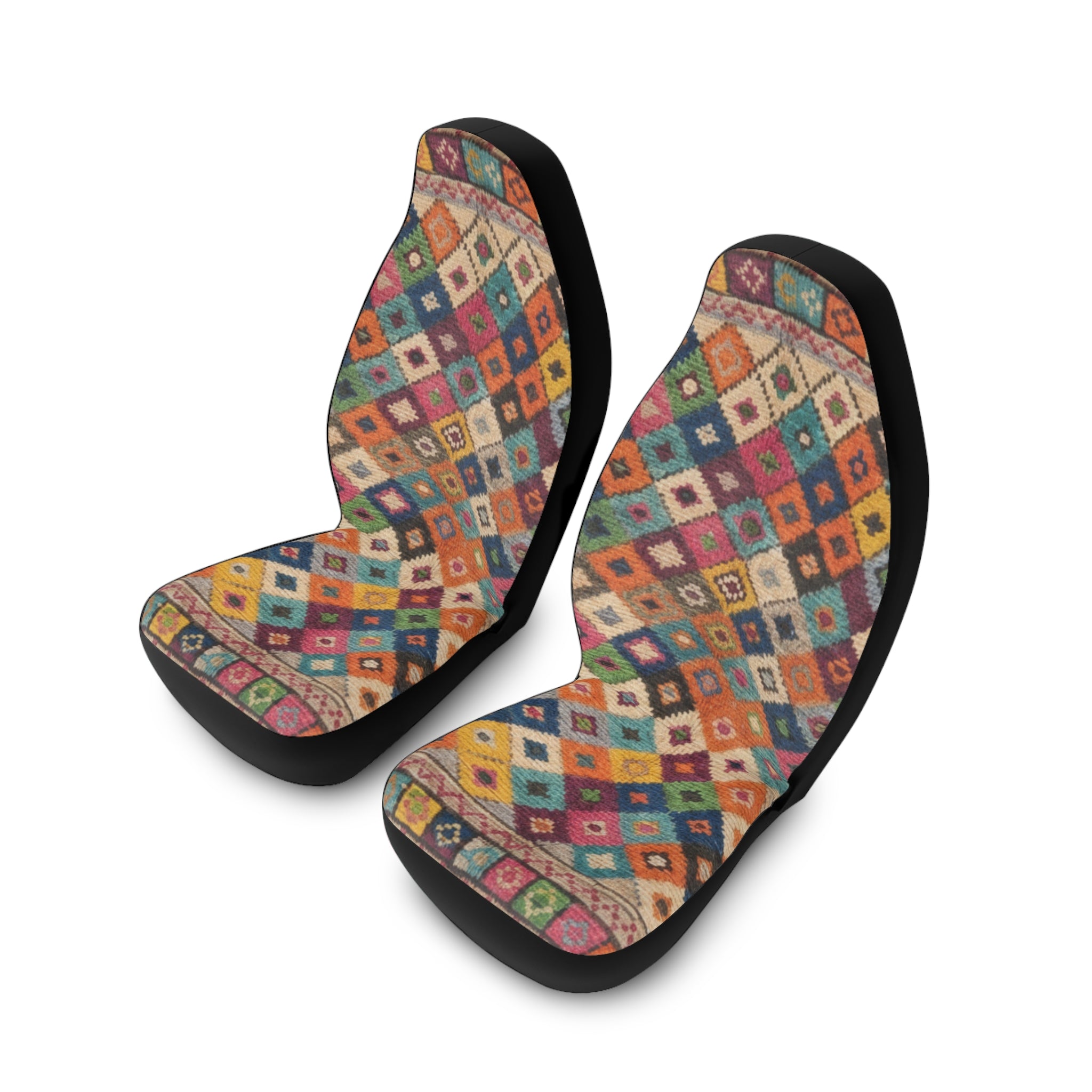 Boho Diamond Kilim Pattern Car Seat Covers | Colorful Tribal Front Seat Covers
