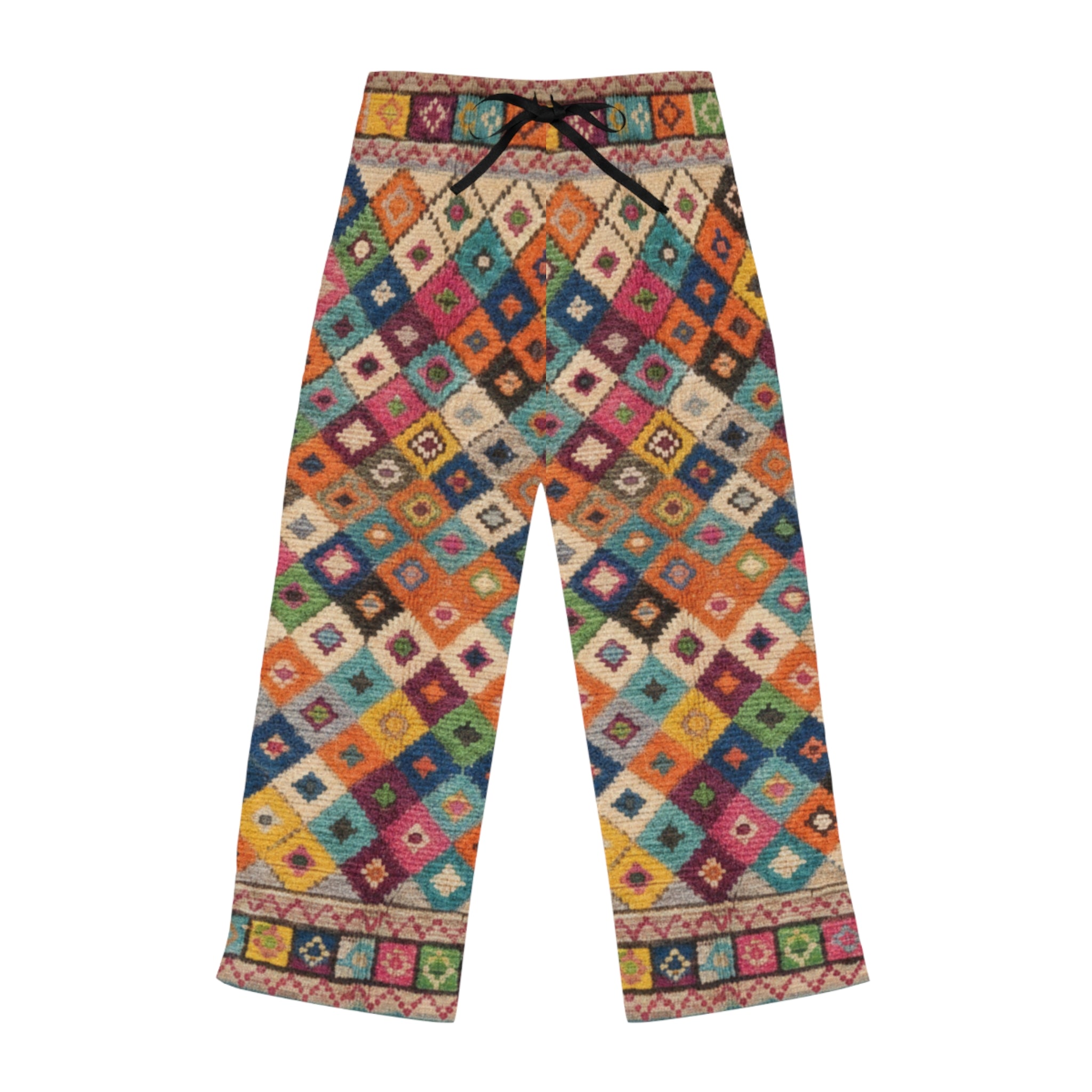 Colorful Diamond Quilt Moroccan Pattern Pants | Boho Geometric Lounge