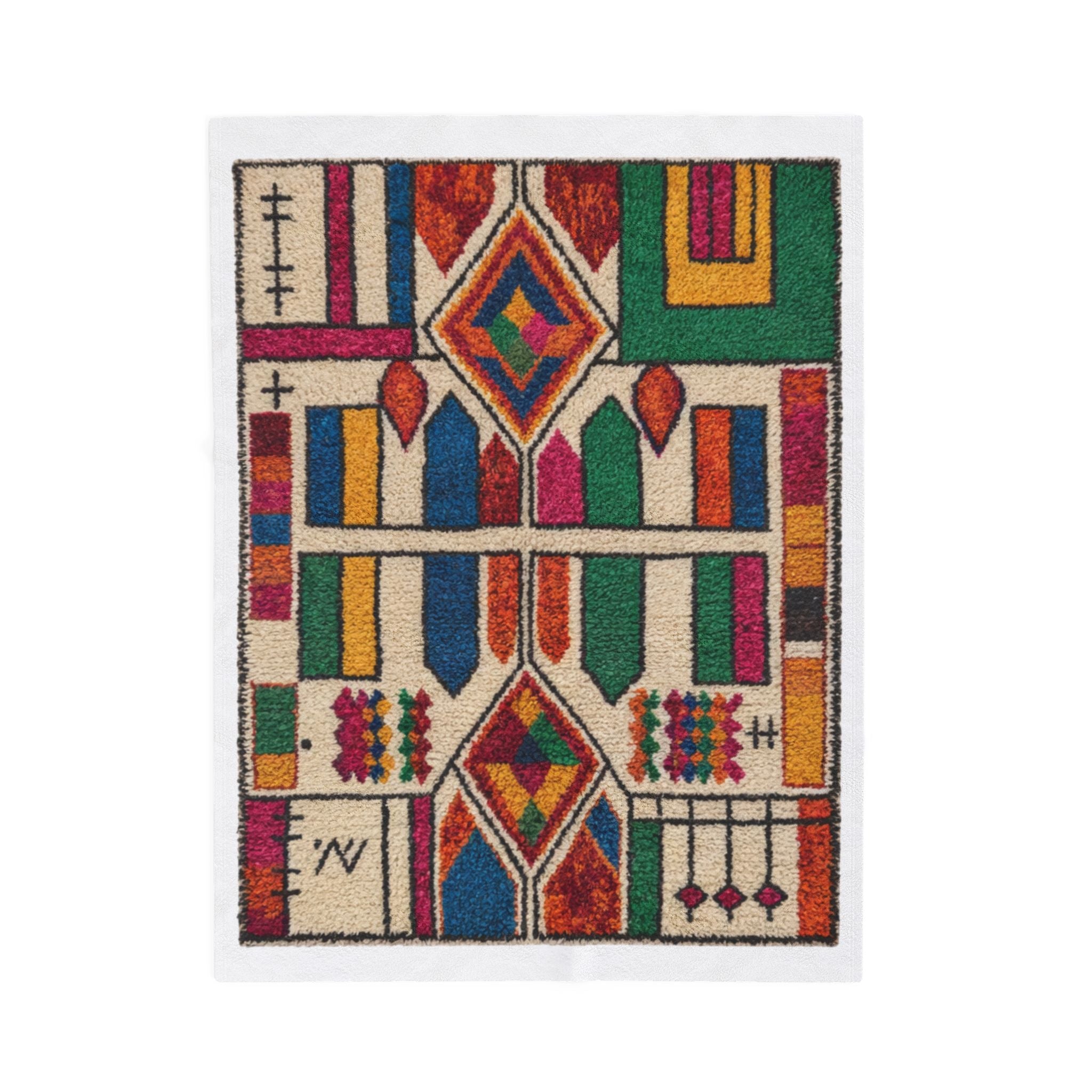 Colorful Geometric Moroccan Berber Pattern Blanket | Boho Kilim Design Throw