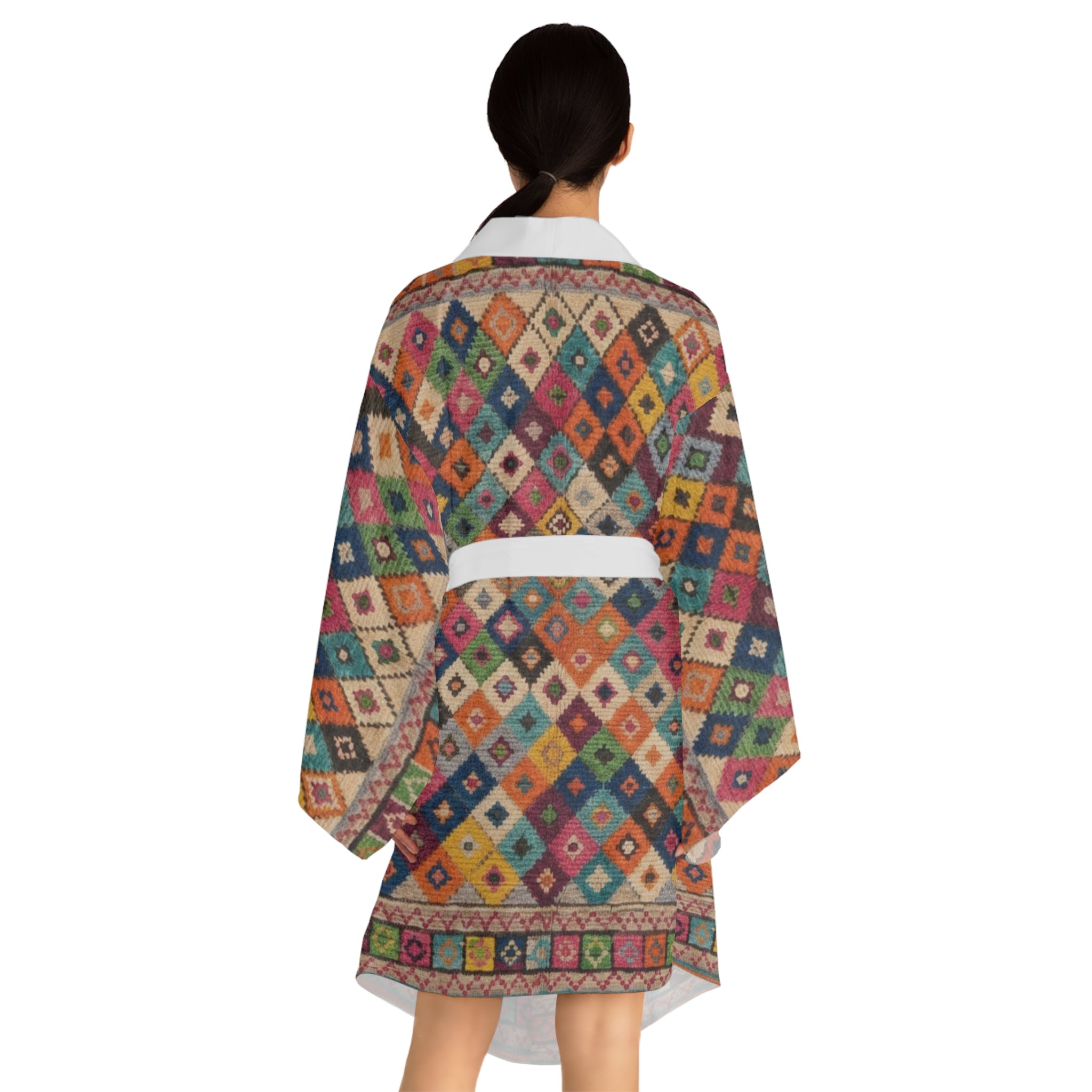 Colorful Geometric Diamond Pattern Kimono Robe | Boho Moroccan Print