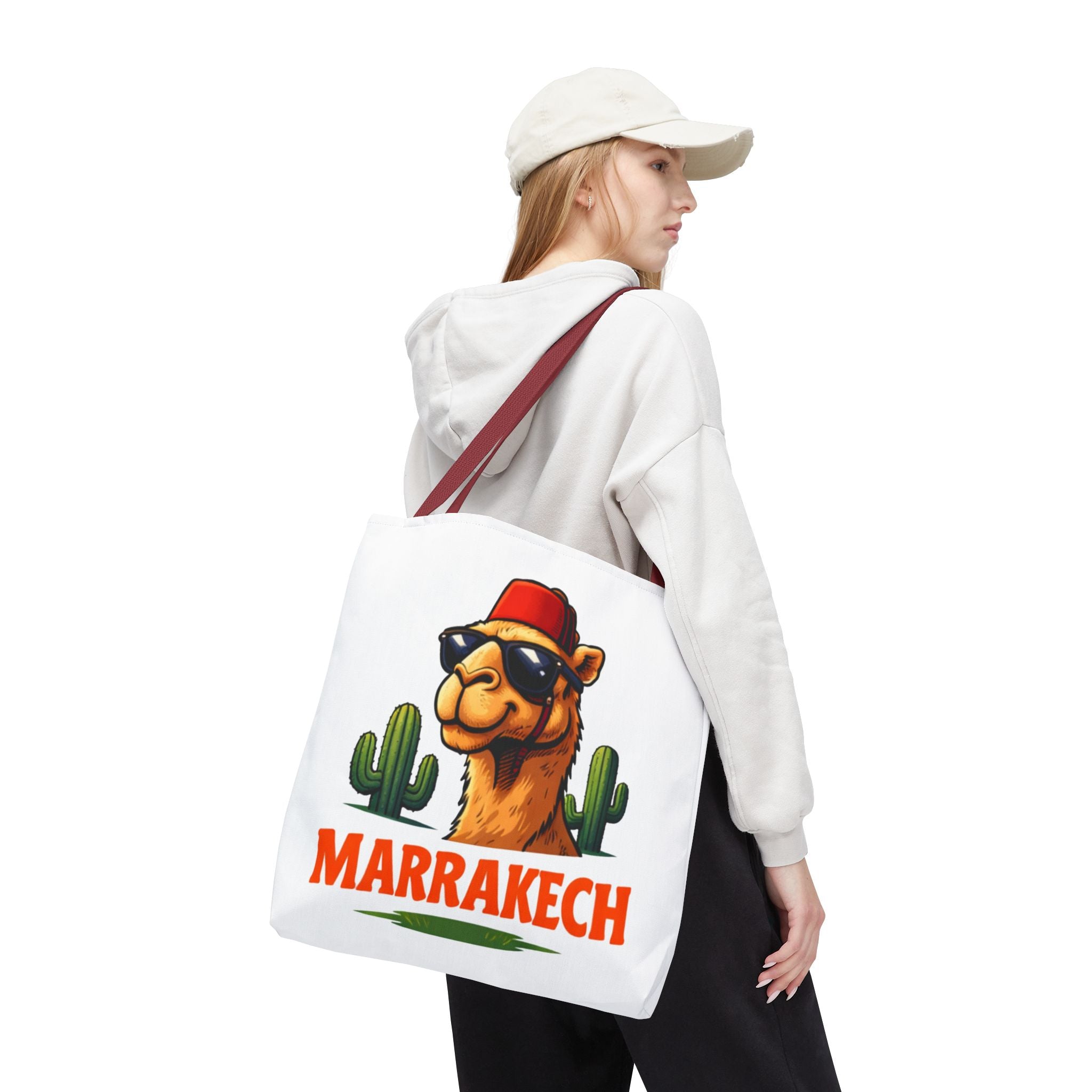 Marrakech Coco Chamelle Tote Bag — Cool Camel with Sunglasses Travel Tote