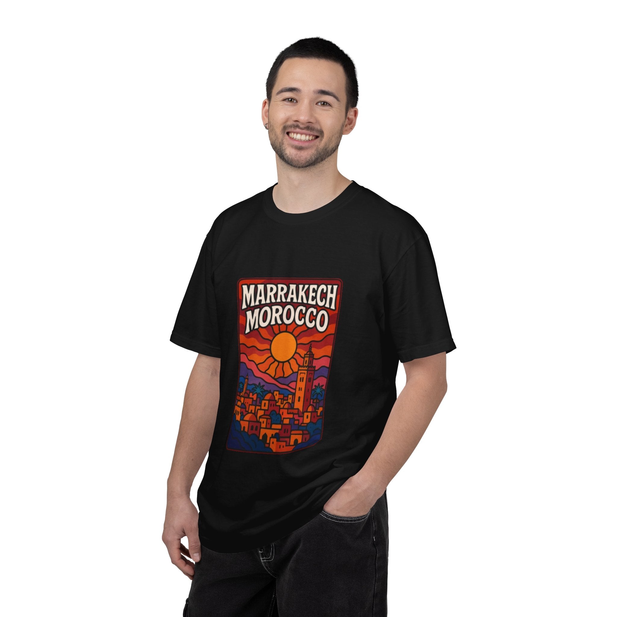 Marrakech Morocco Sunset Illustration T-Shirt | Moroccan Cityscape Tee
