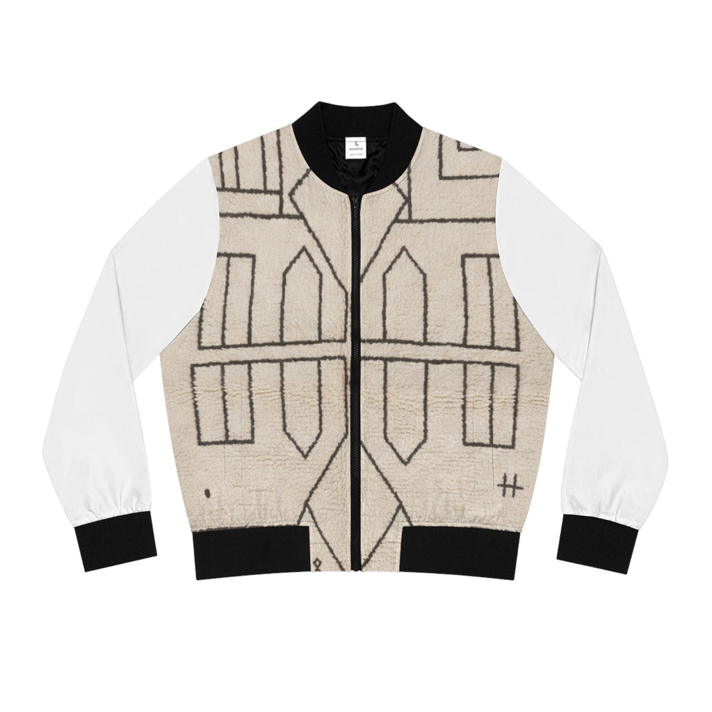 Geometric Moroccan Berber Motif Bomber Jacket | Abstract Line Art Jacket