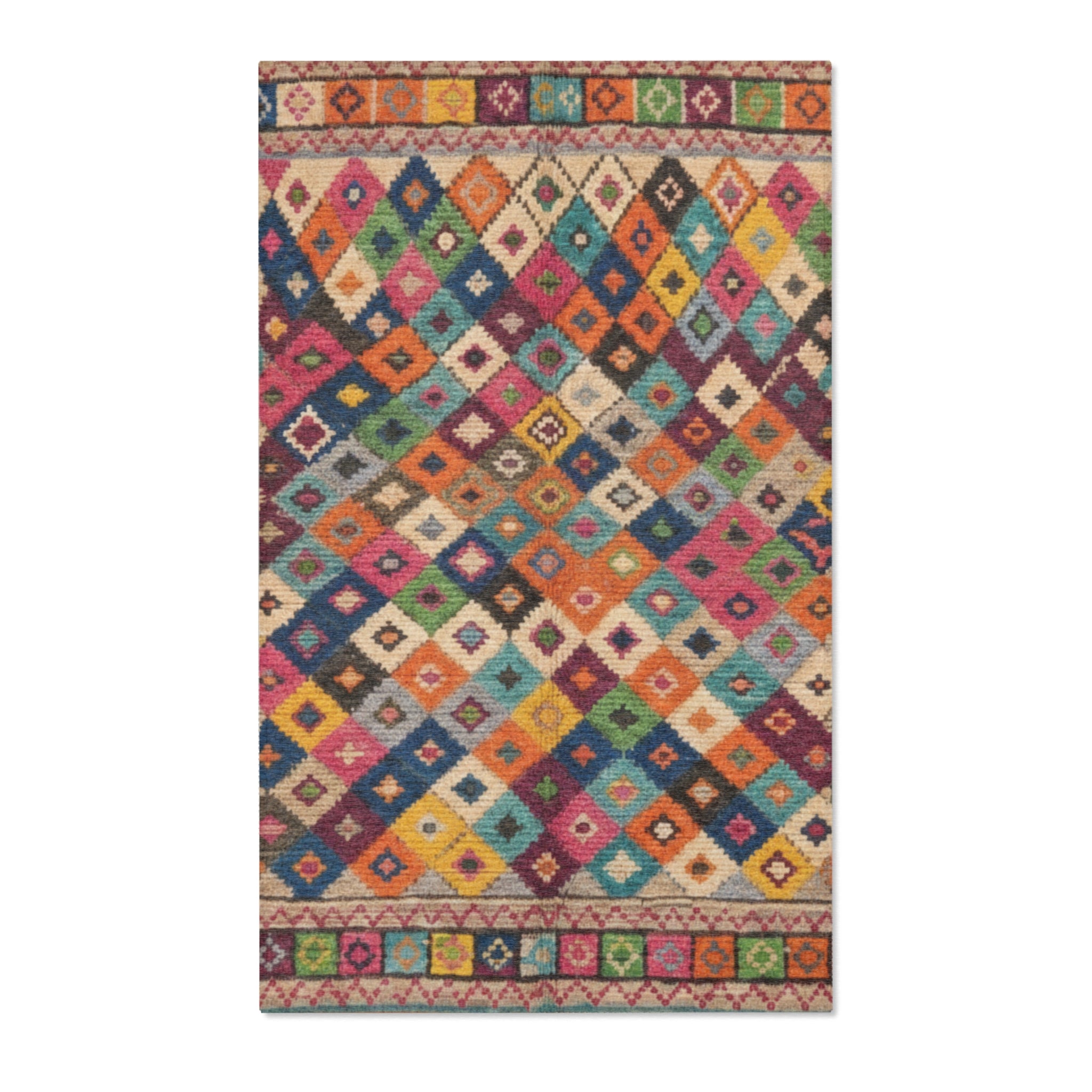 Colorful Geometric Diamond Pattern Area Rug | Moroccan Rug Berber Style